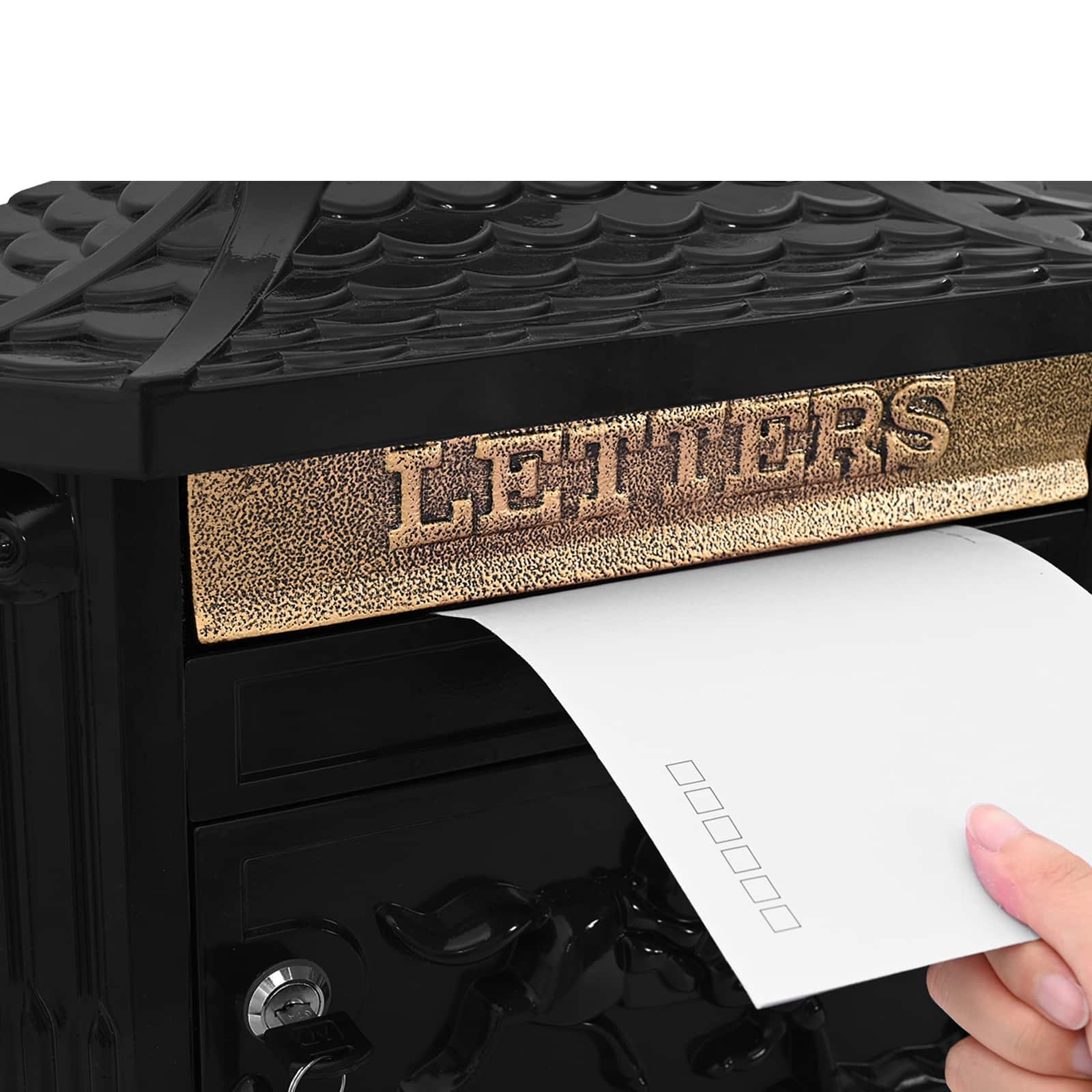 Fali postafiók fekete 40.5 x 15.5 x 44 cm öntött alumínium