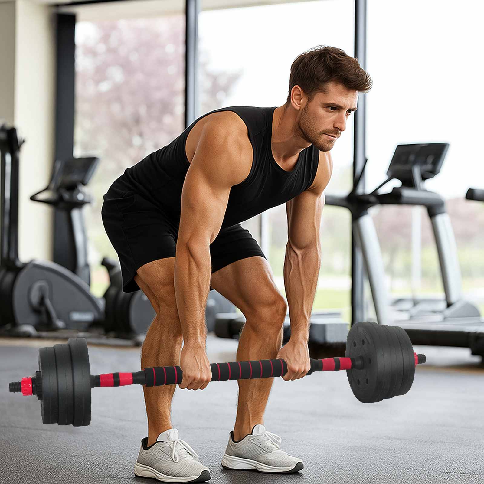 2 az 1-ben súlyzó készlet fekete és piros 121 x 19,5 x 19,5 cm