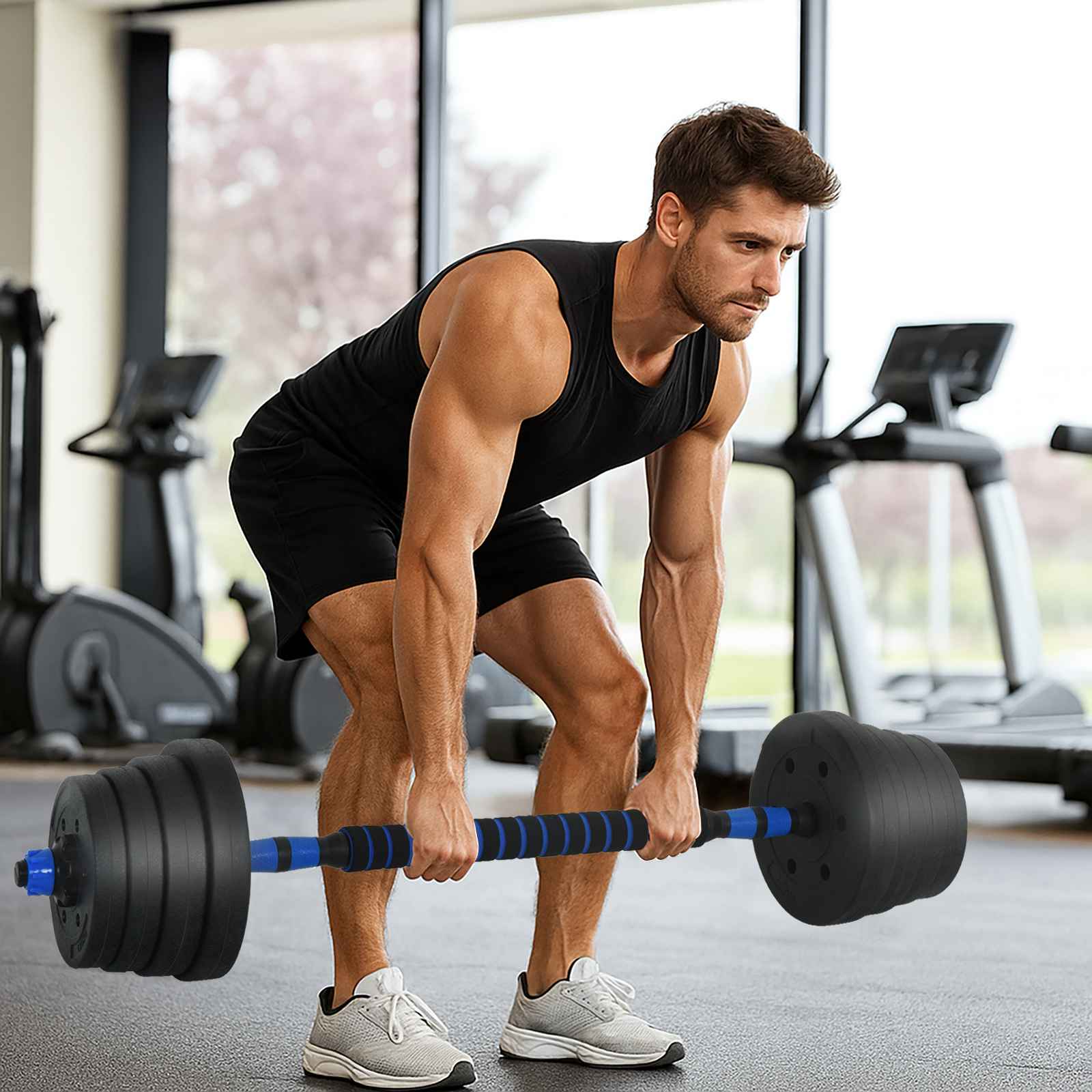 2 az 1-ben súlyzó készlet fekete és kék 121 x 19,5 x 19,5 cm