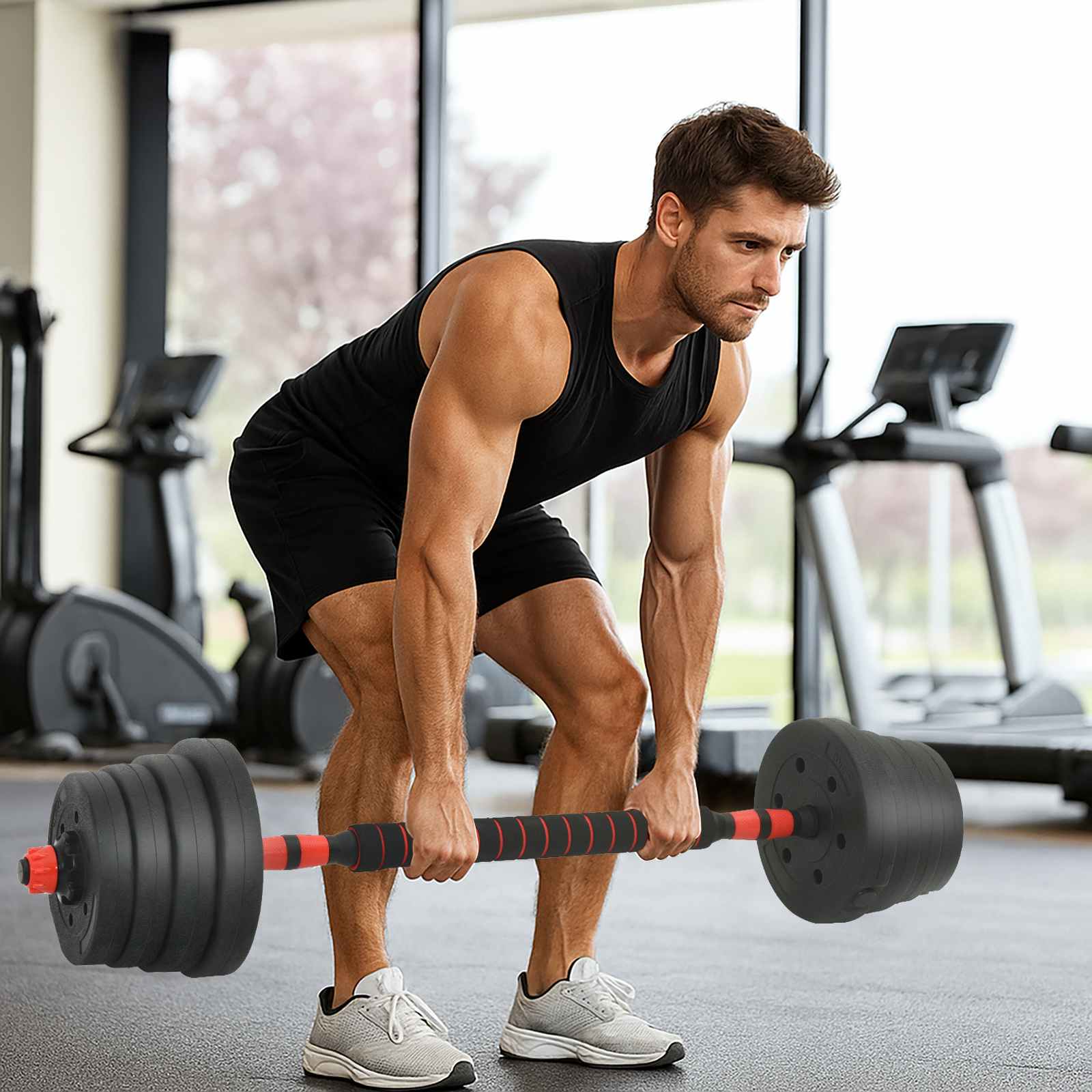 4 az 1-ben súlyzó készlet fekete és piros 121 x 19,5 x 19,5 cm