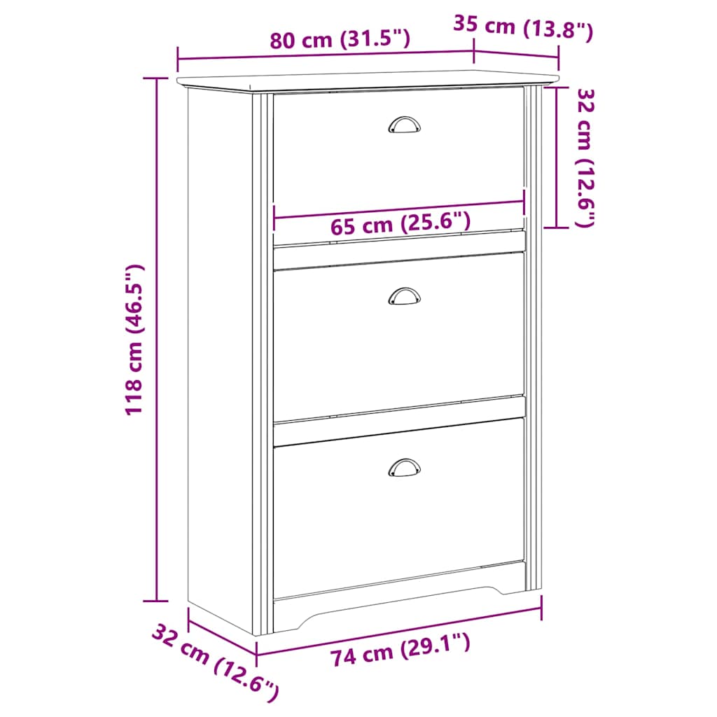 Cipőtartó fiókkal bodo méz barna 80 x 35 x 118 cm faanyag