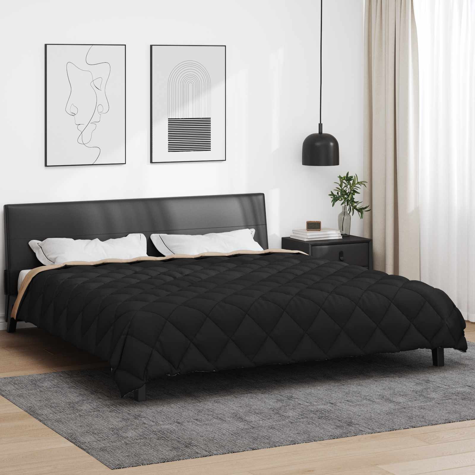 Téli takaró fekete és taupe 200 x 240 cm mikroszál