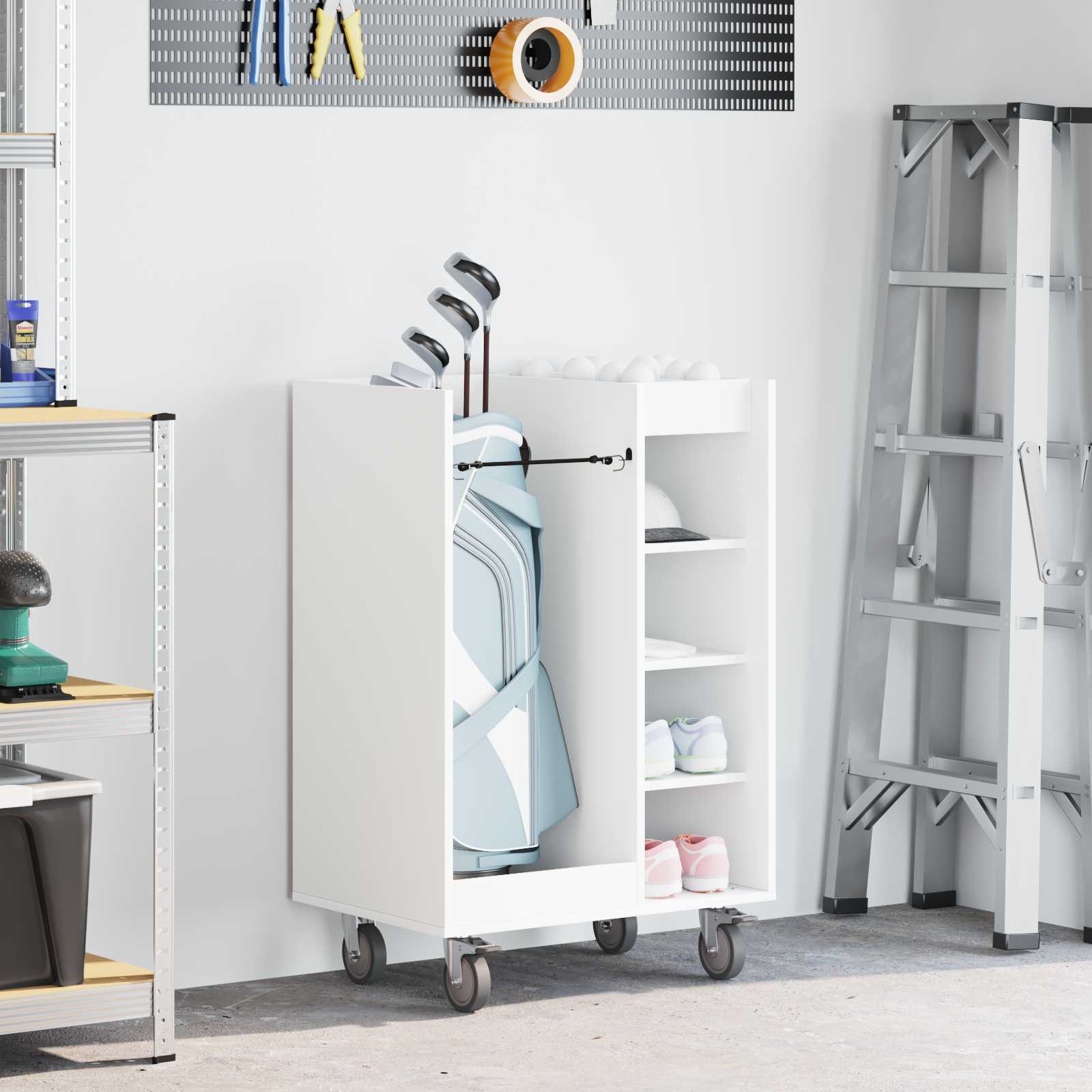 Golf szekrény kerékkel egyszínű fehér 65 x 45 x 98 cm