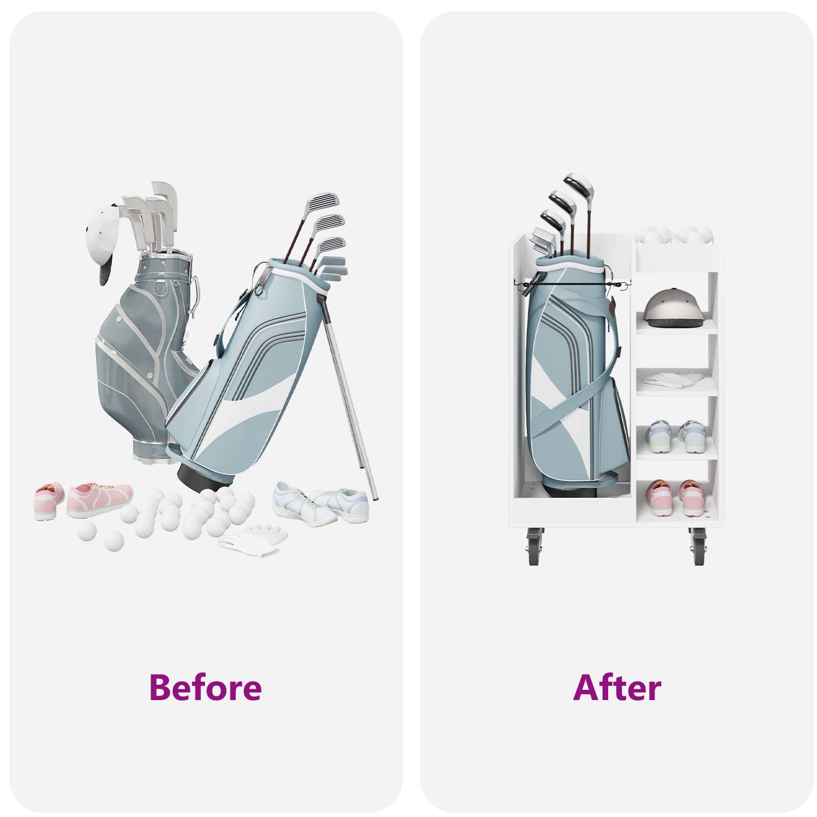 Golf szekrény kerékkel egyszínű fehér 65 x 45 x 98 cm