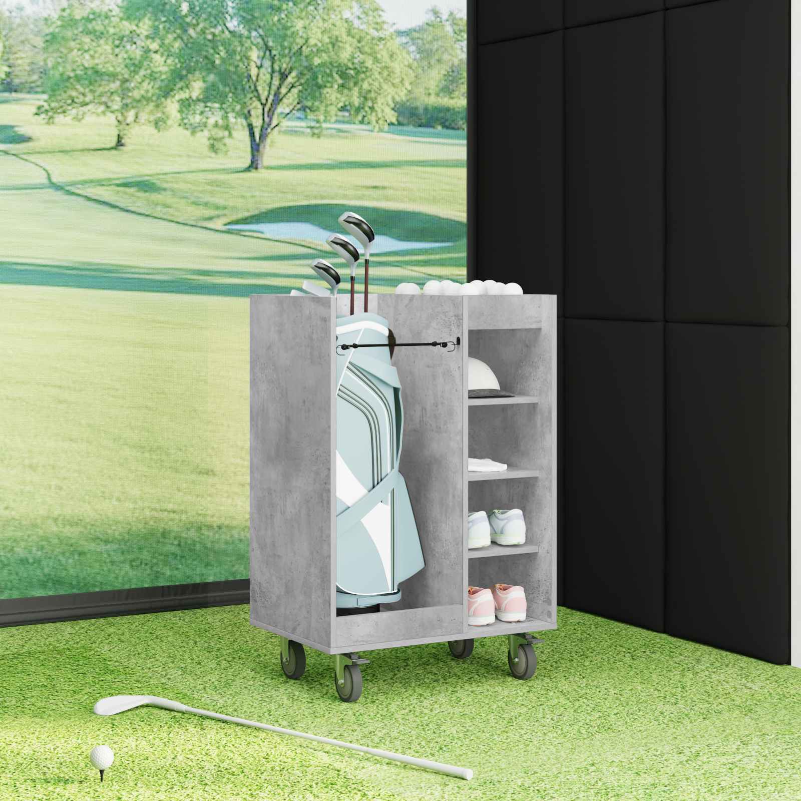 Golf szekrény kerékkel egyszínű beton szürke 65 x 45 x 98 cm