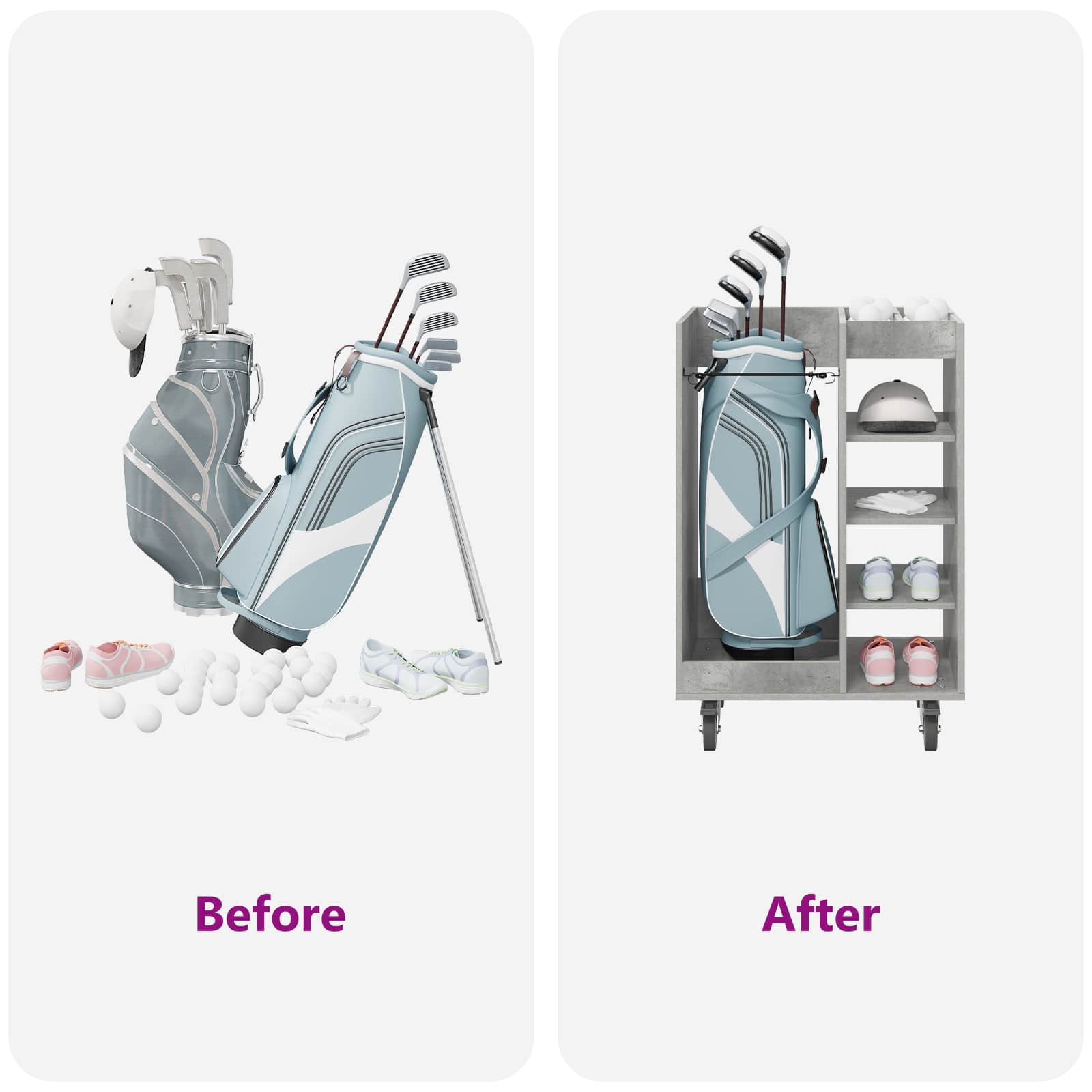 Golf szekrény kerékkel egyszínű beton szürke 65 x 45 x 98 cm