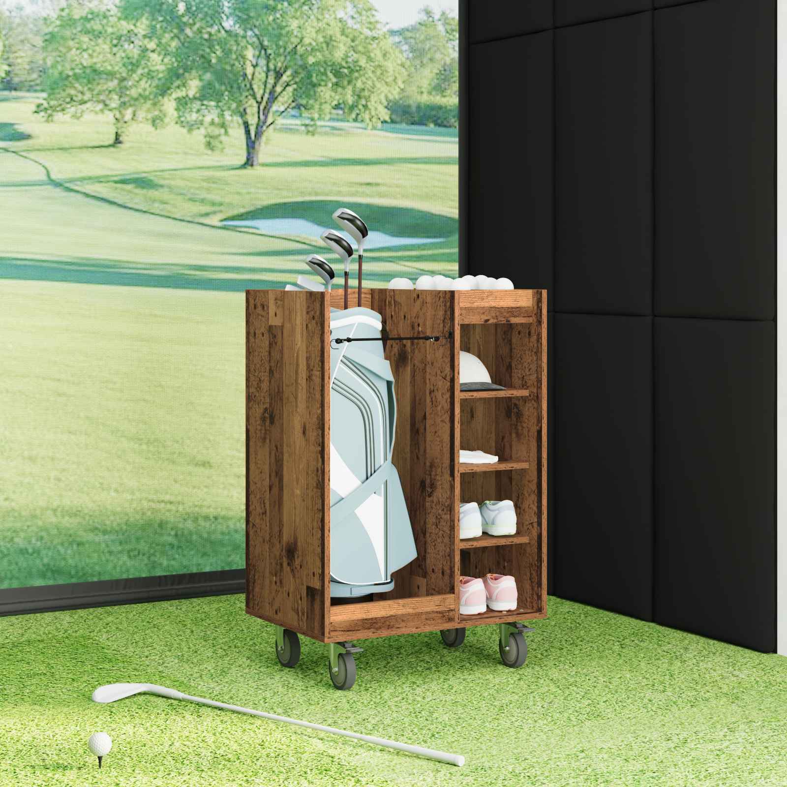 Golf szekrény kerékkel egyszínű öreg fa 65 x 45 x 98 cm