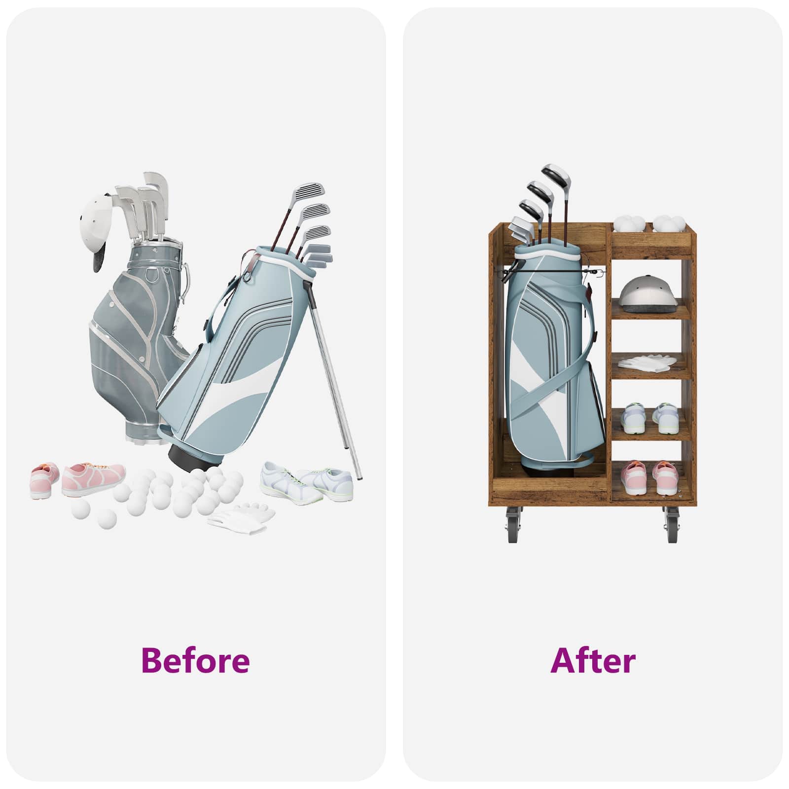 Golf szekrény kerékkel egyszínű öreg fa 65 x 45 x 98 cm