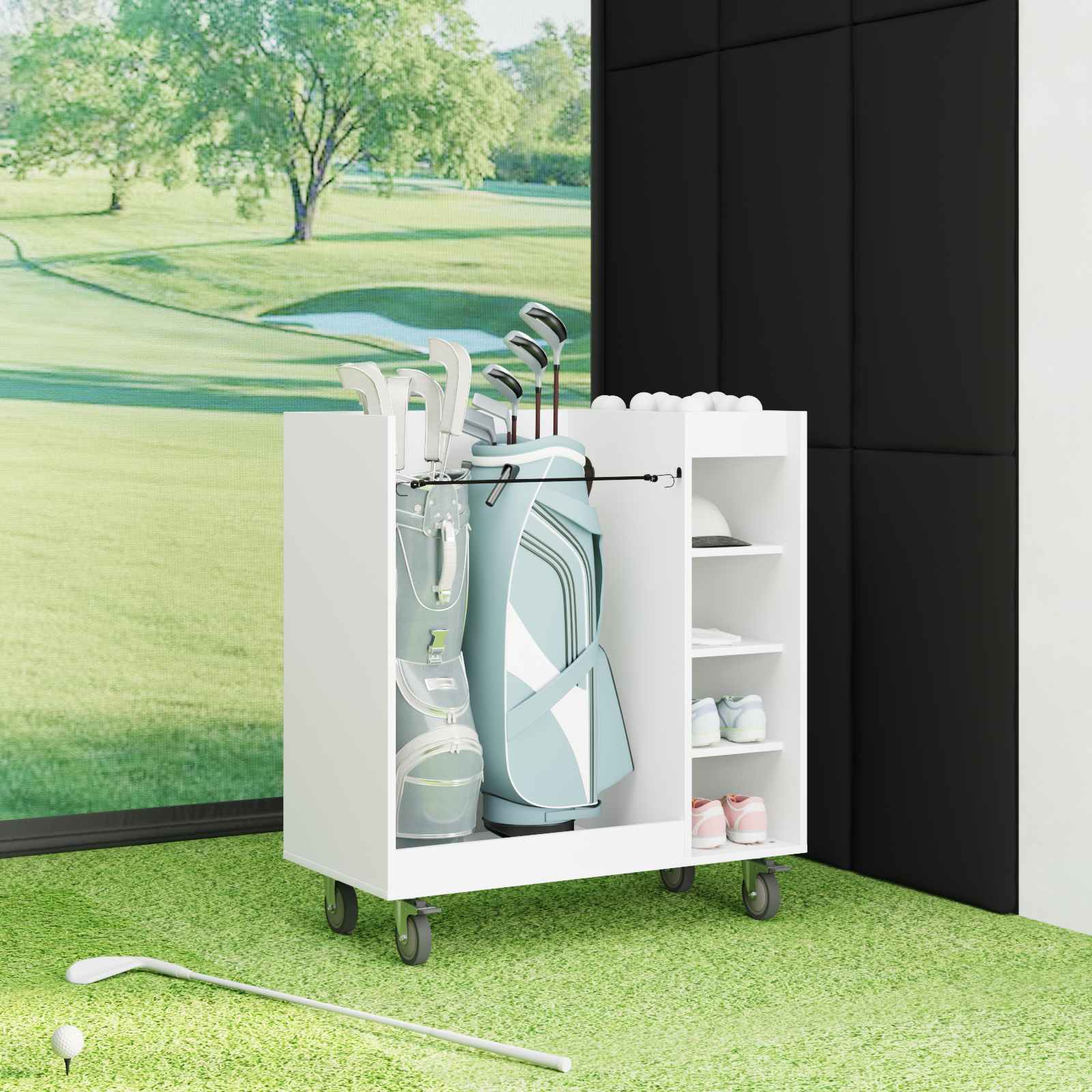 Golf szekrény kerékkel egyszínű fehér 90 x 45 x 98 cm