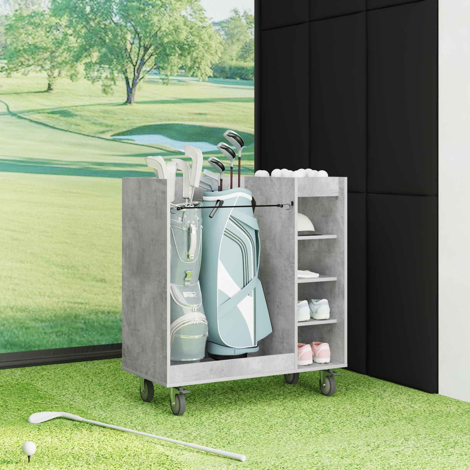 Golf szekrény kerékkel egyszínű beton szürke 90 x 45 x 98 cm
