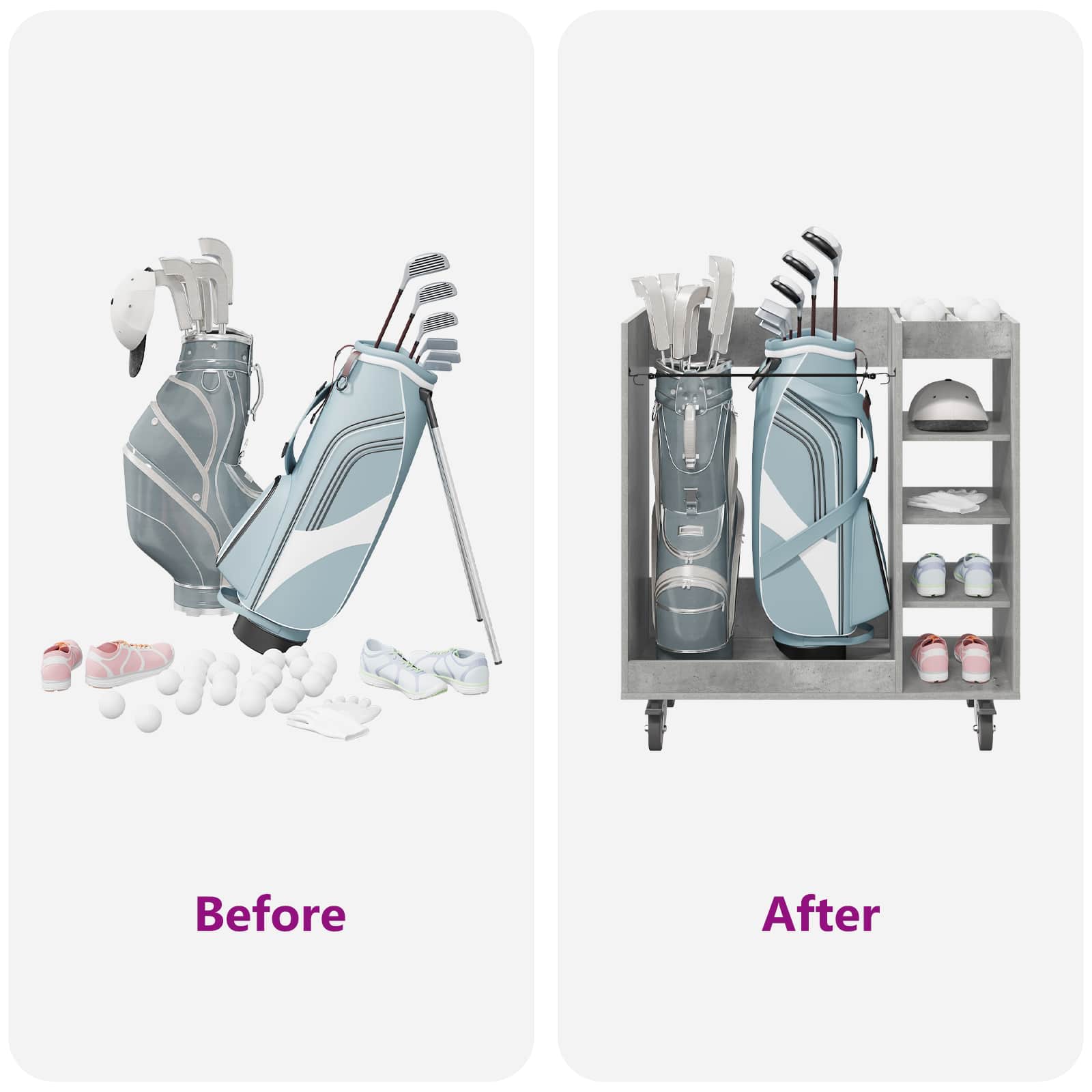 Golf szekrény kerékkel egyszínű beton szürke 90 x 45 x 98 cm