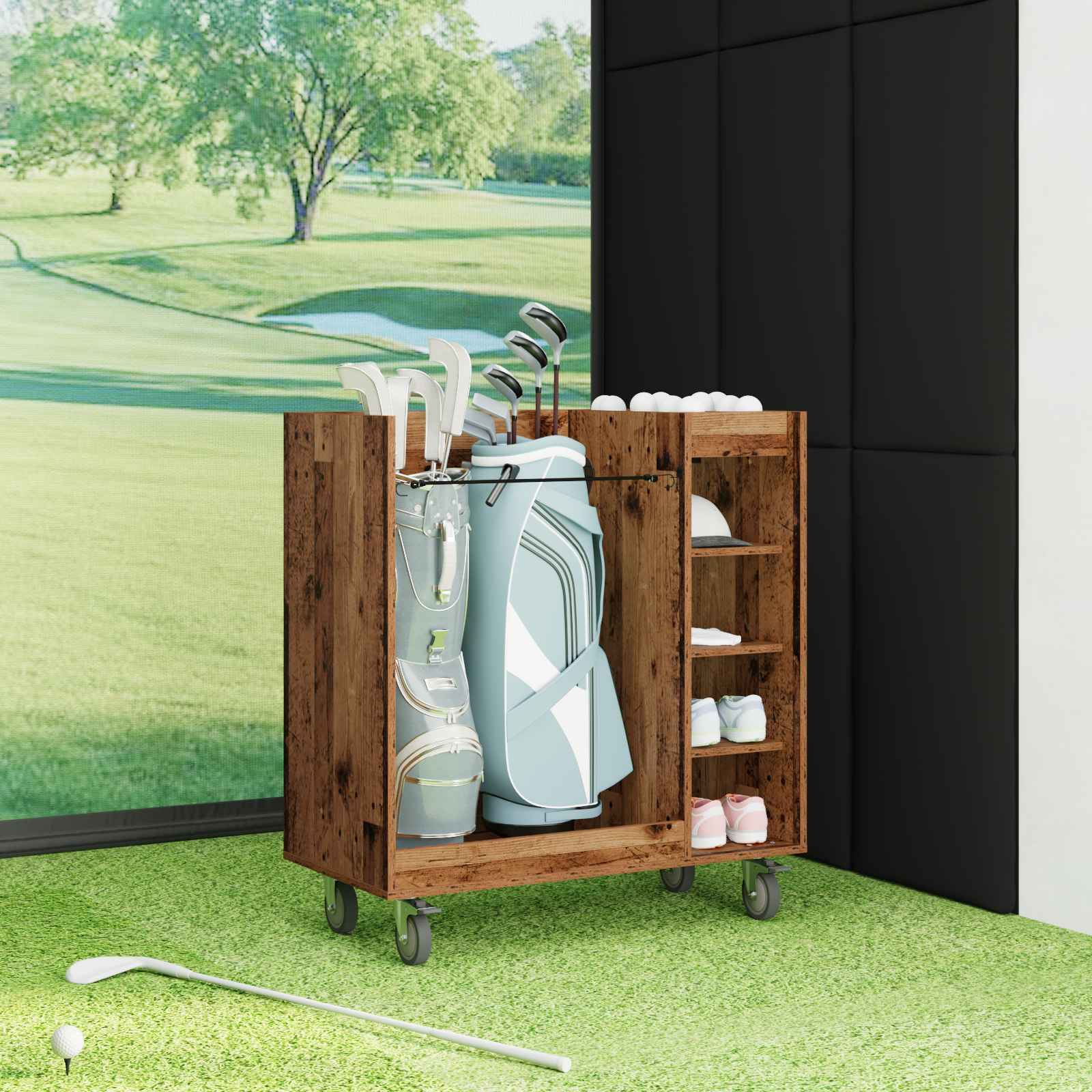 Golf szekrény kerékkel egyszínű öreg fa 65 x 45 x 98 cm