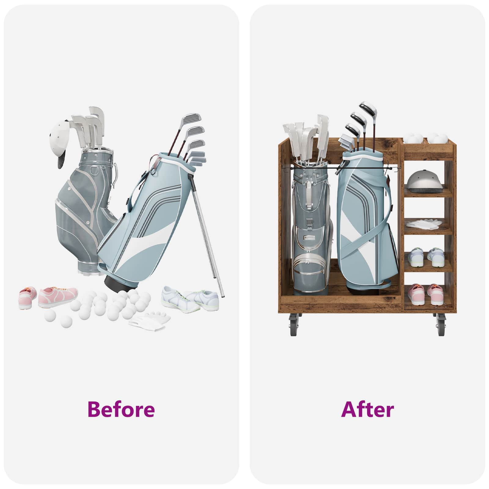 Golf szekrény kerékkel egyszínű öreg fa 65 x 45 x 98 cm