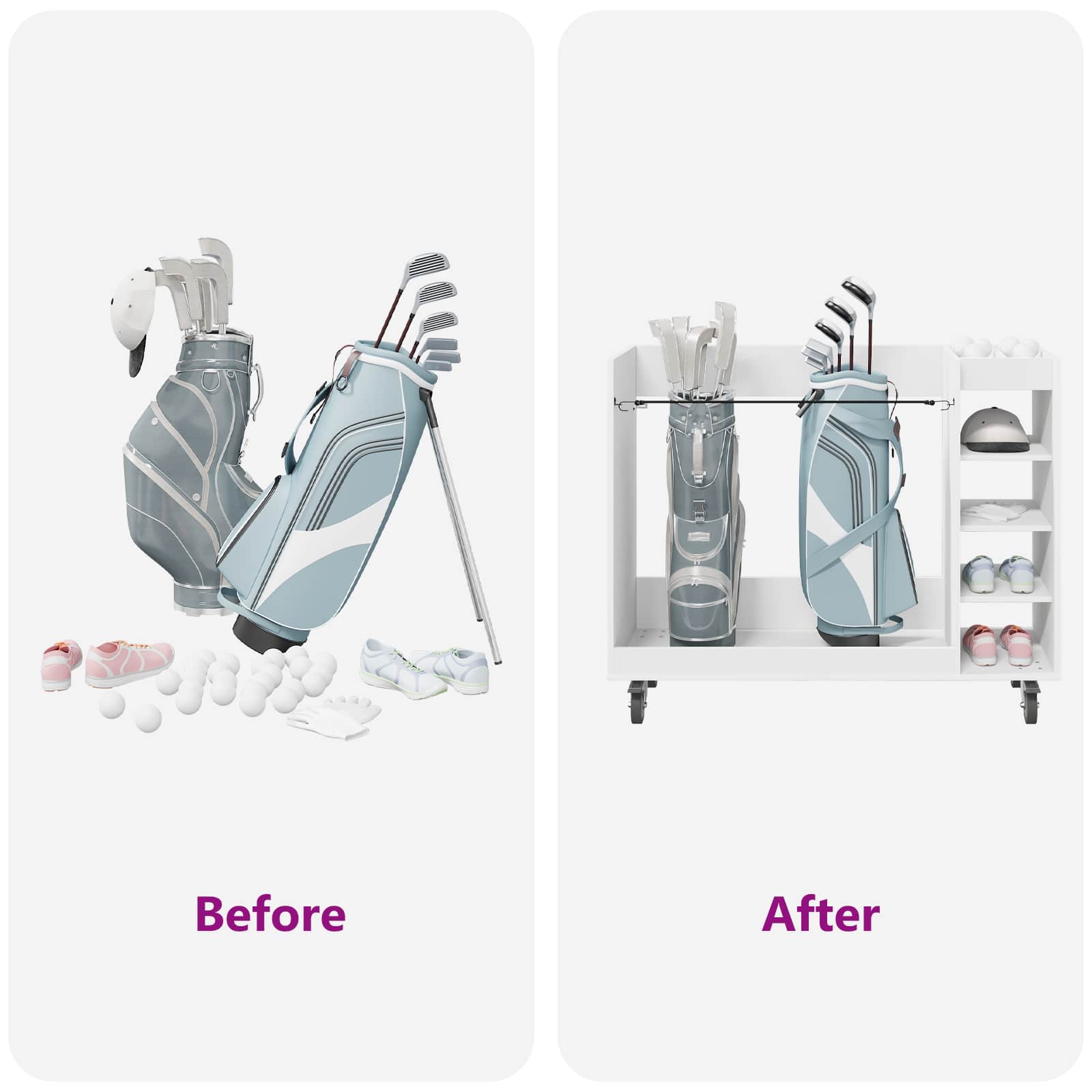 Golf szekrény kerékkel egyszínű fehér 120 x 45 x 98 cm