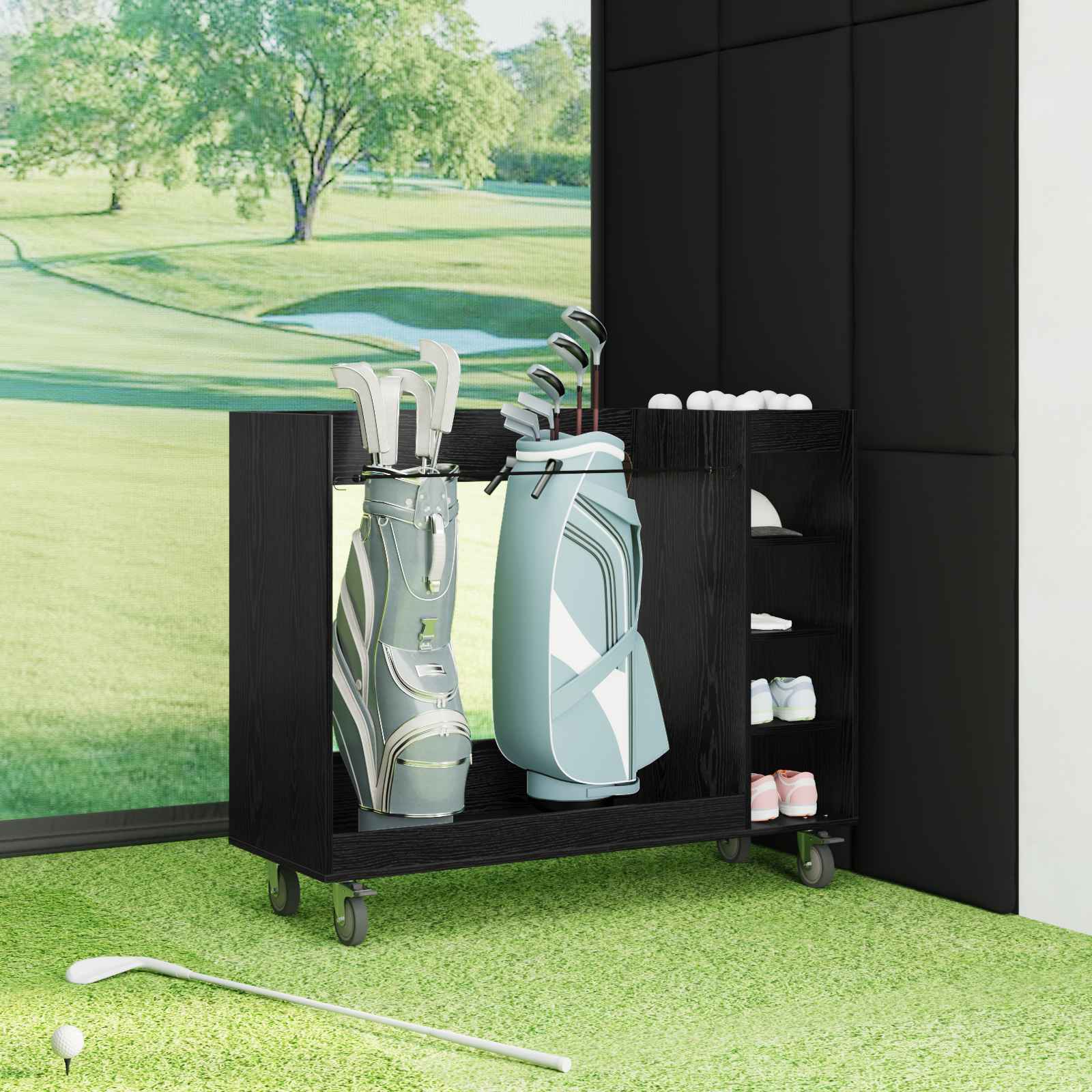 Golf szekrény kerékkel egyszínű fekete tölgy 120 x 45 x 98 cm