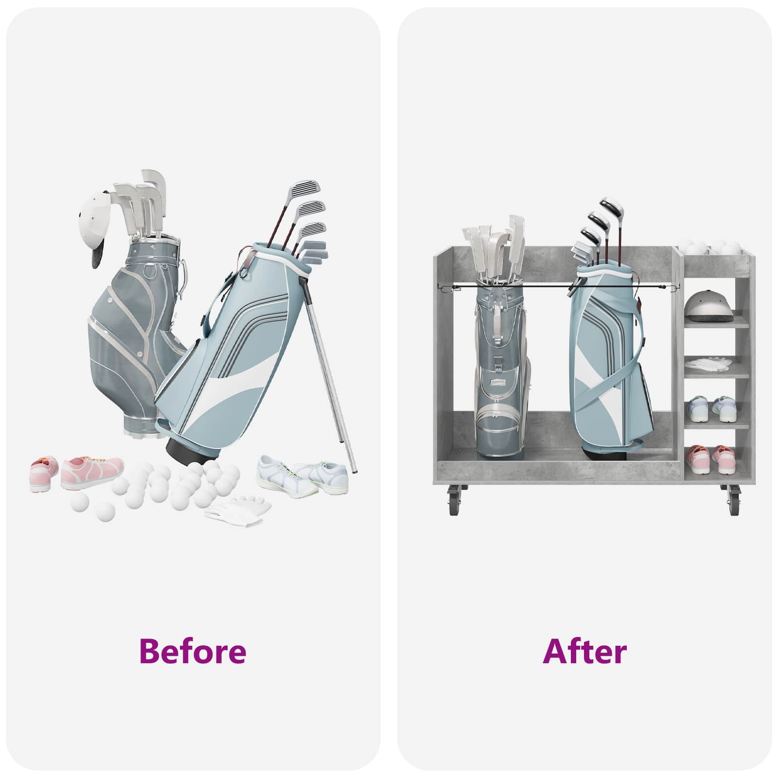 Golf szekrény kerékkel egyszínű beton szürke 65 x 45 x 98 cm