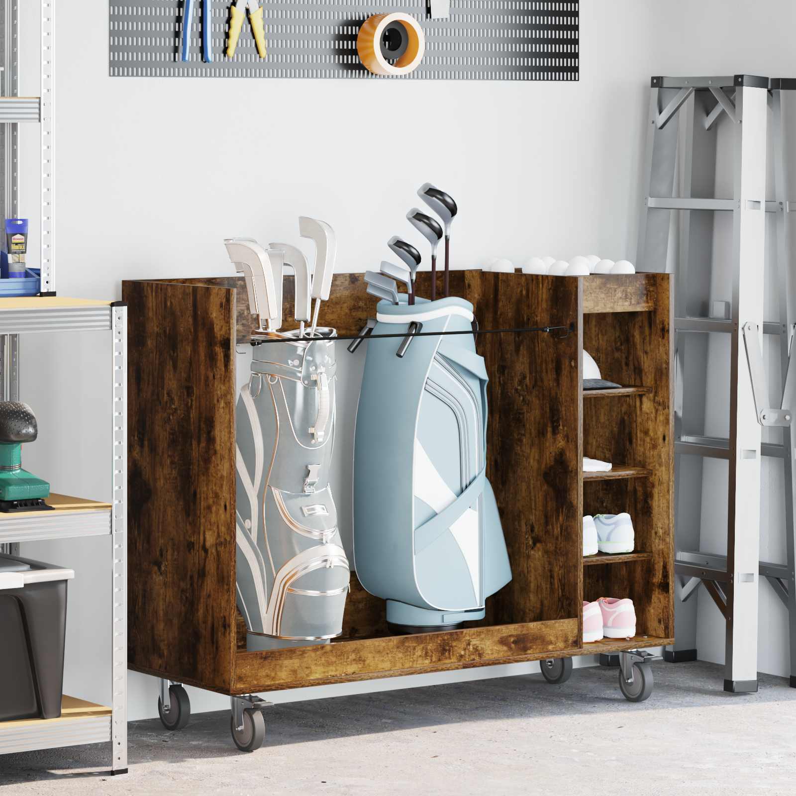 Golf szekrény kerékkel egyszínű füstölt tölgy 120 x 45 x 98 cm