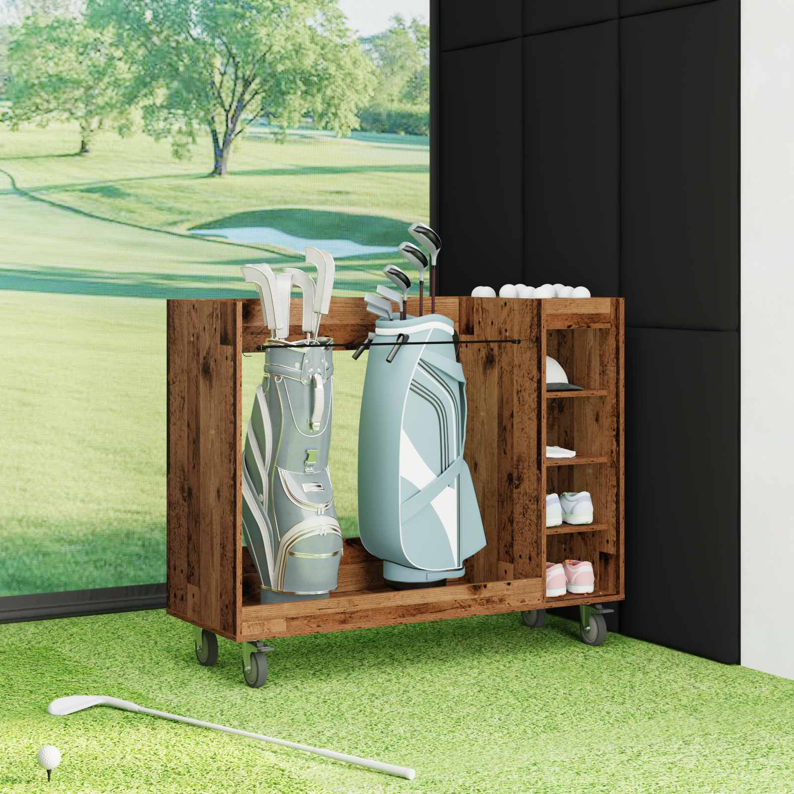 Golf szekrény kerékkel egyszínű öreg fa 120 x 45 x 98 cm