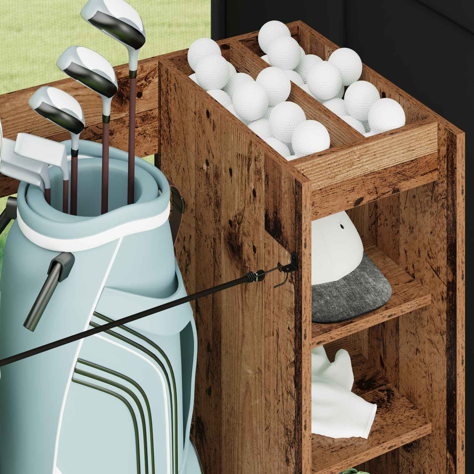 Golf szekrény kerékkel egyszínű öreg fa 120 x 45 x 98 cm