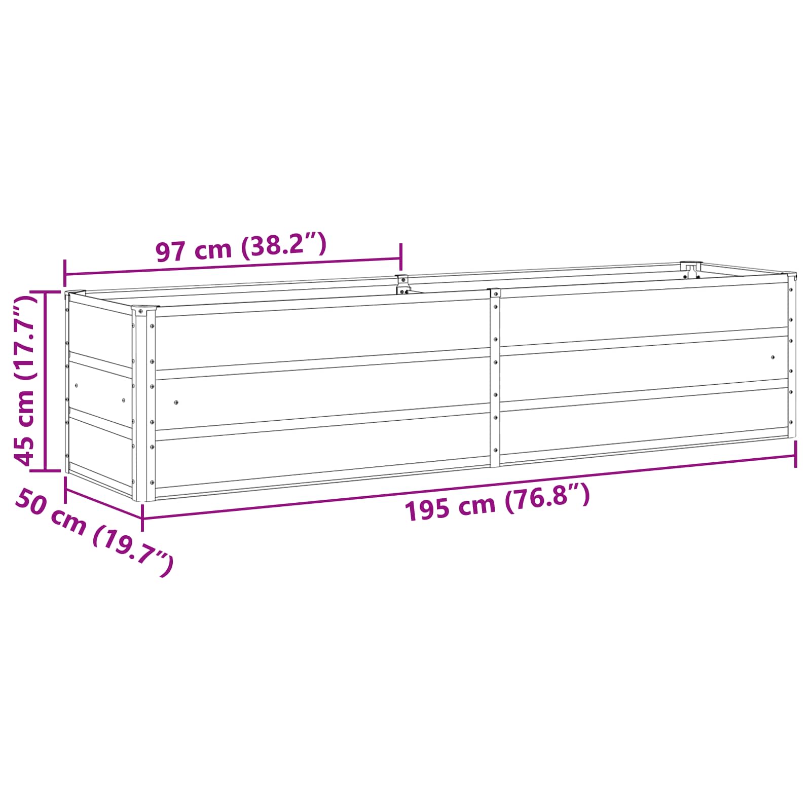 Növénytartó pasztell zöld 480 x 50 x 45 cm horganyzott acél