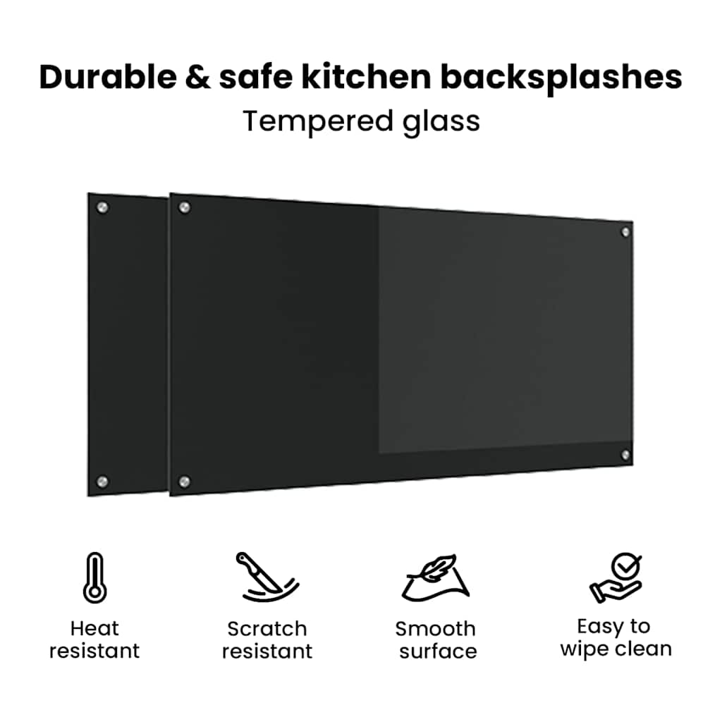 Konyhai hátfal 2 pcs fekete 120 x 60 cm edzett üveg
