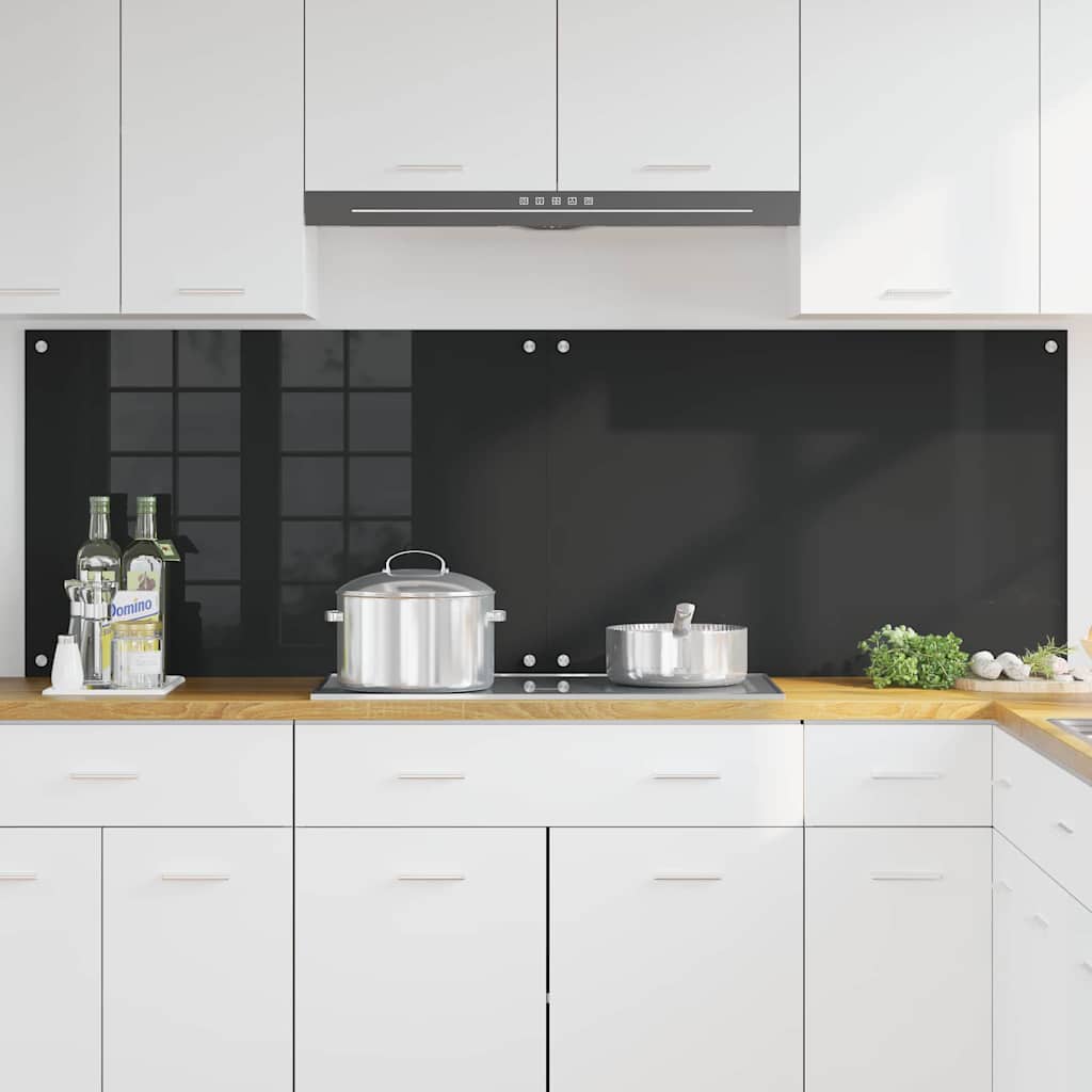 Konyhai hátfal 2 pcs fekete 90 x 60 cm edzett üveg