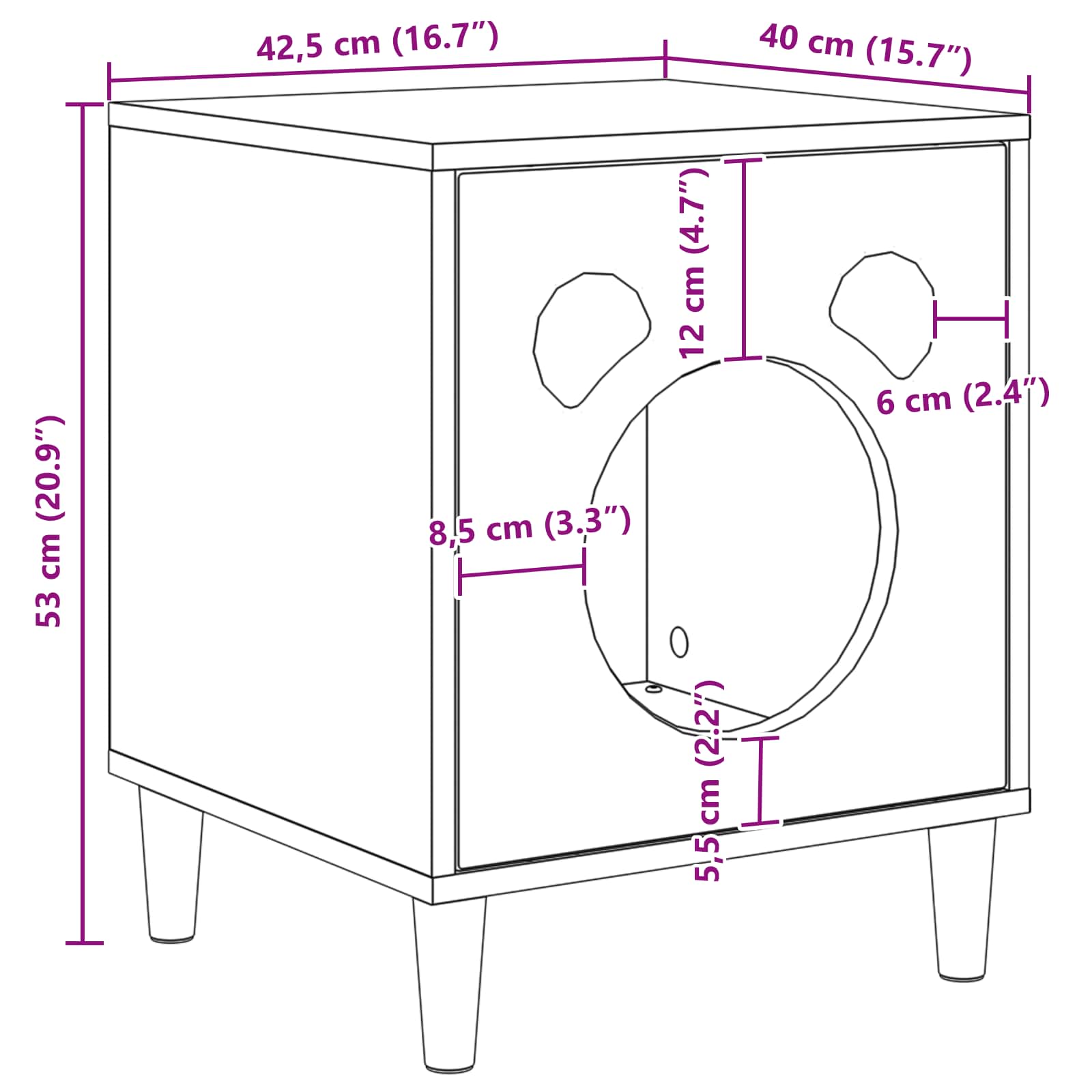 Macska ház művészi tölgy 42,5 x 40 x 53 cm faanyag