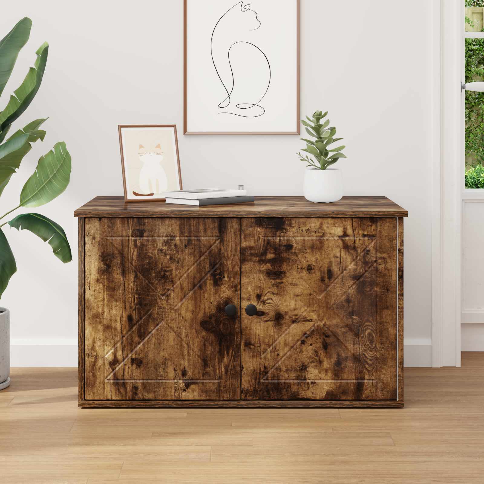 Macska ház füstölt tölgy 85 x 55 x 50 cm faanyag