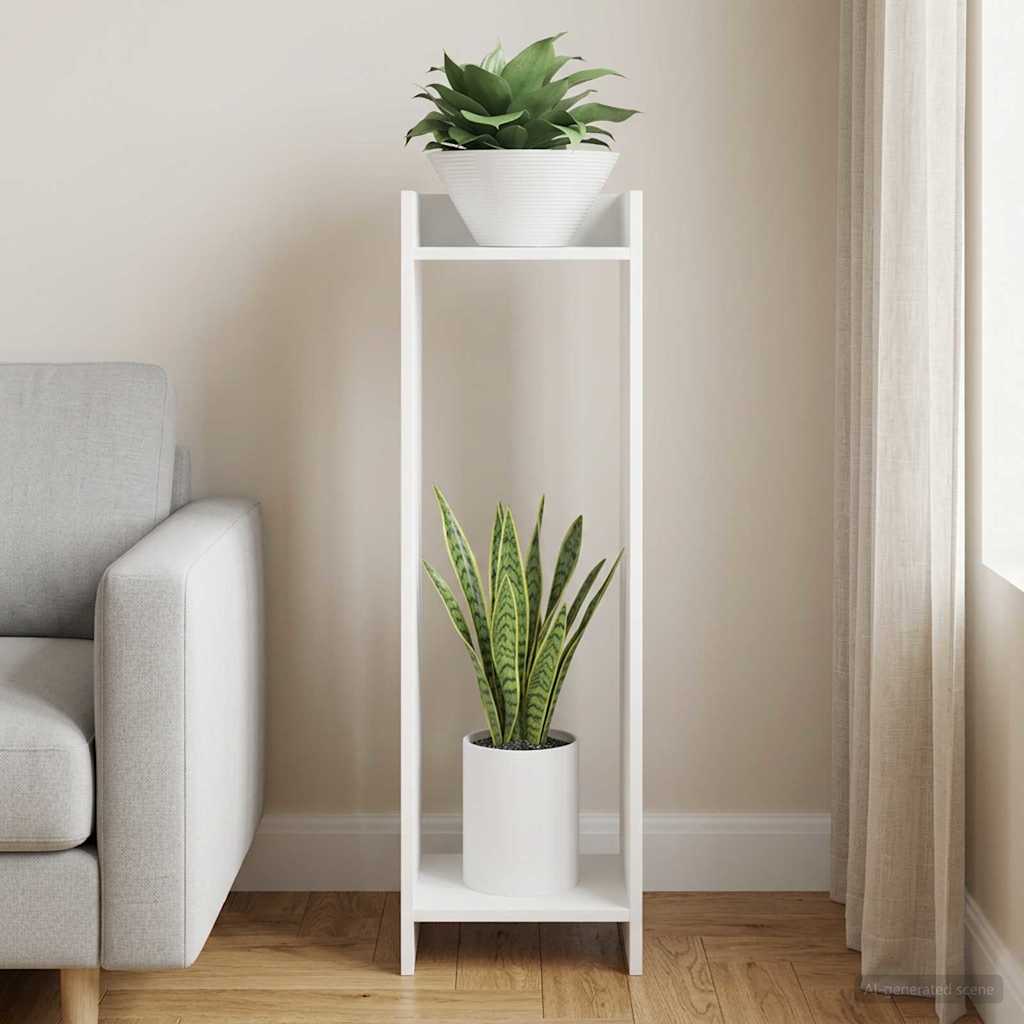 Növényállvány polcokkal fehér 30 x 30 x 100 cm mérnöki fa