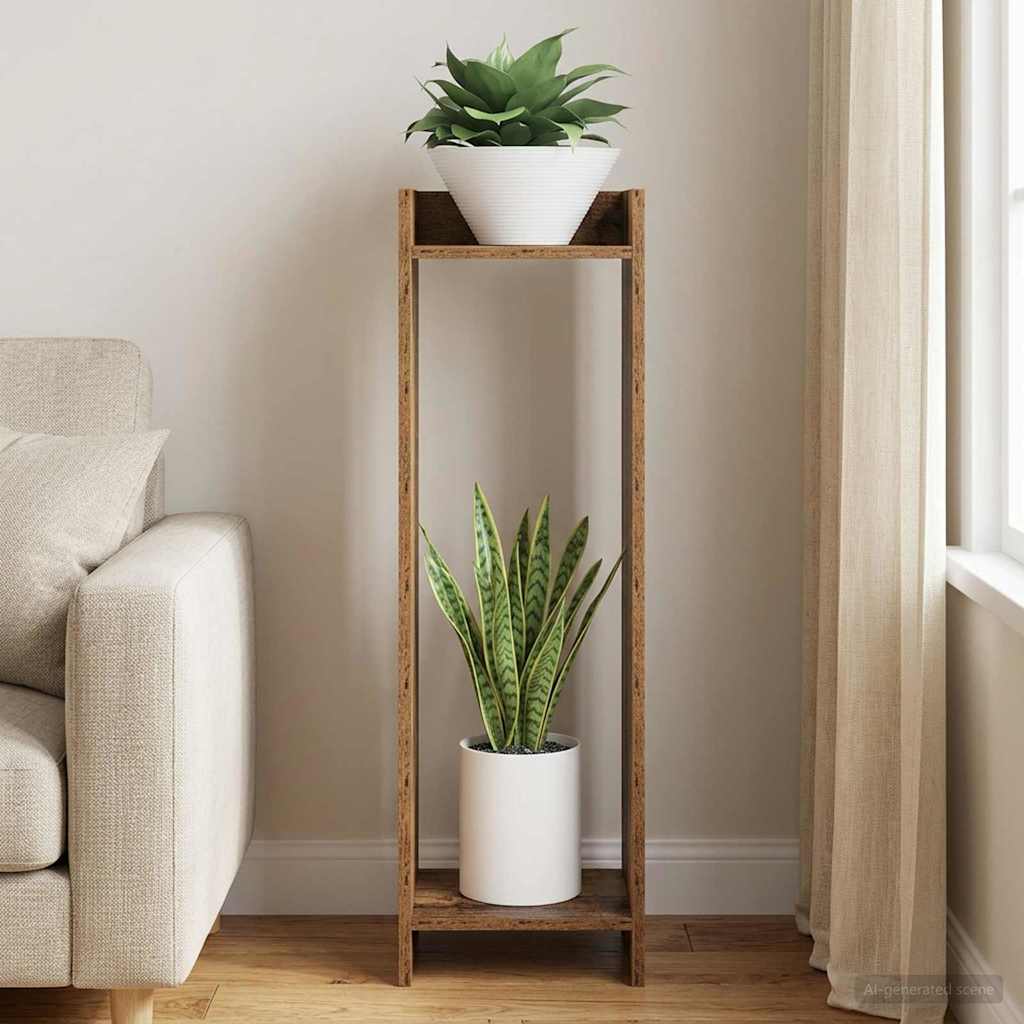 Növényállvány polcokkal öreg fa 30 x 30 x 100 cm mérnöki fa
