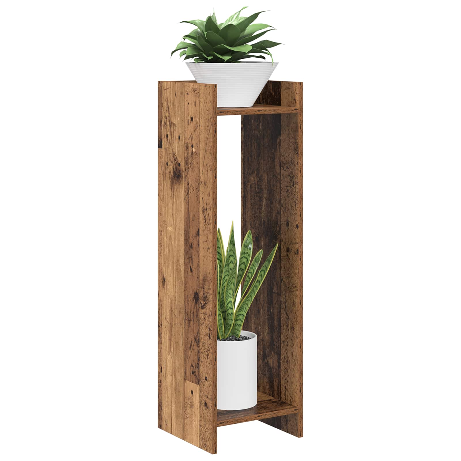 Növényállvány polcokkal öreg fa 30 x 30 x 100 cm mérnöki fa