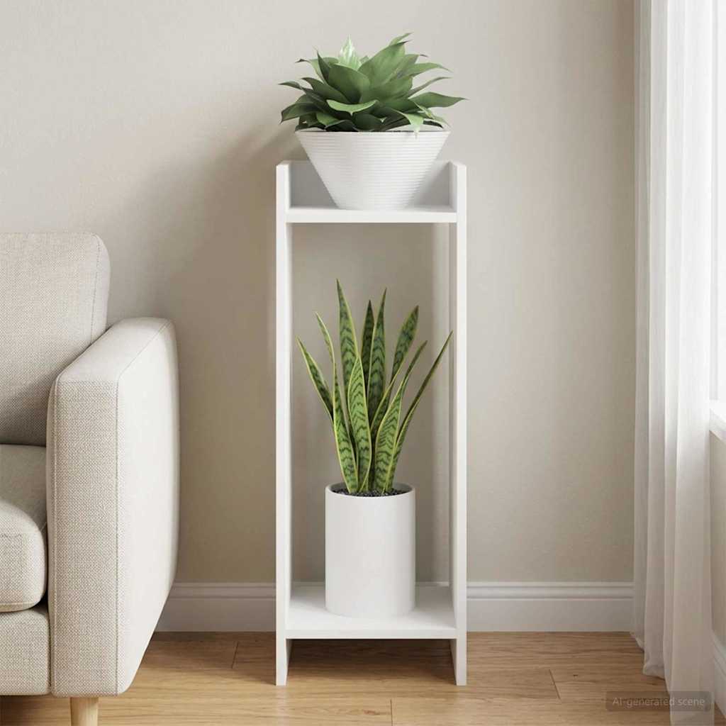 Növényállvány polcokkal fehér 30 x 30 x 80 cm mérnöki fa