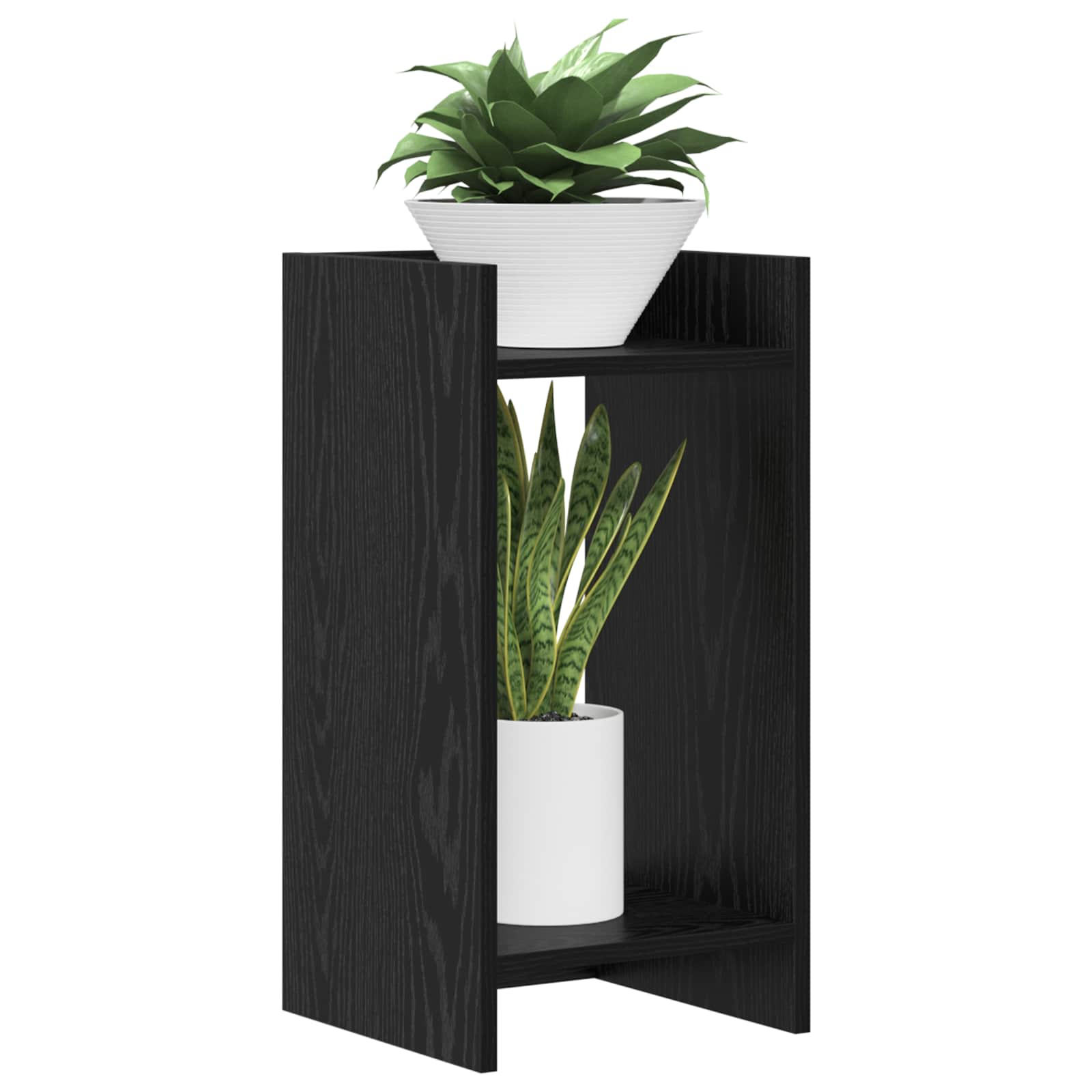 Növényállvány polcokkal fekete tölgy 30 x 30 x 60 cm mérnöki fa