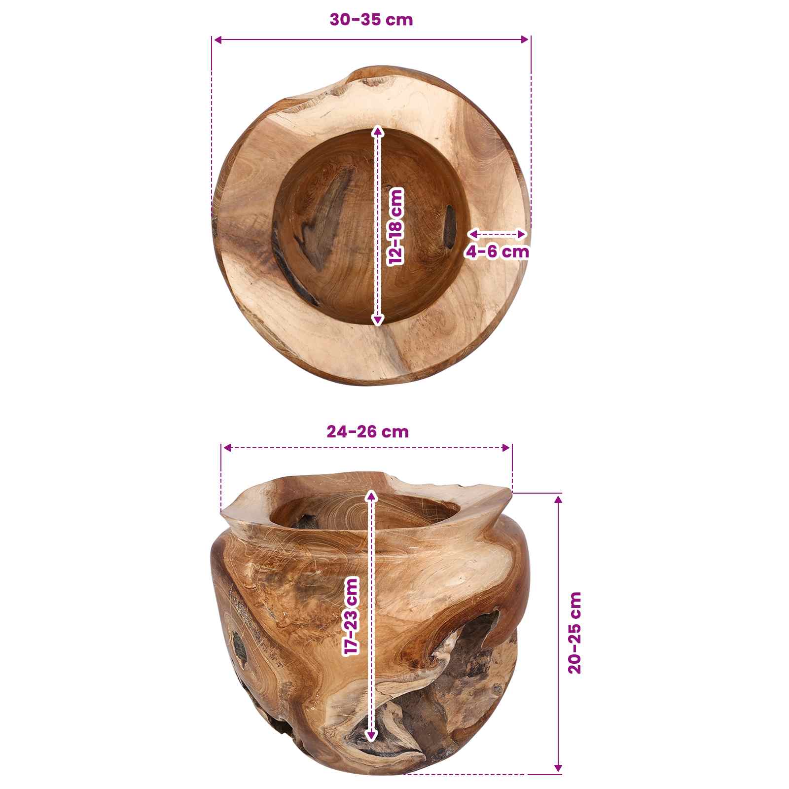 Gyümölcsöstál jepara tökéletes tömör teak barna ø 35 cm