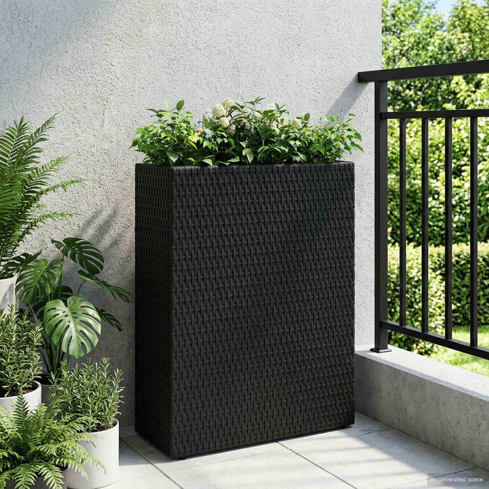 Magas virágtartó fekete 55 x 22 x 70 cm polirattan
