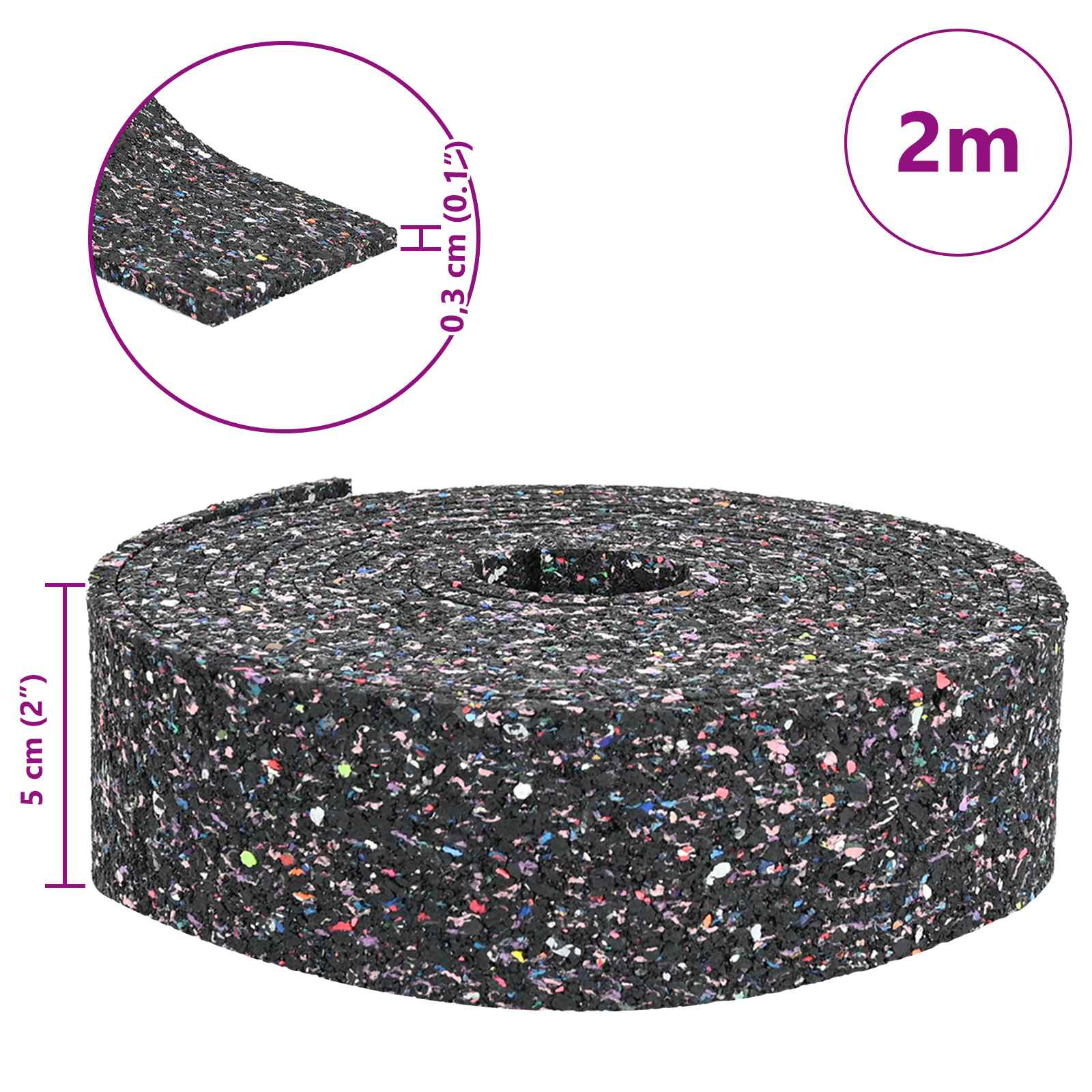 Gumi granulate tekercs fekete 200 x 5 x 0,3 cm gumi