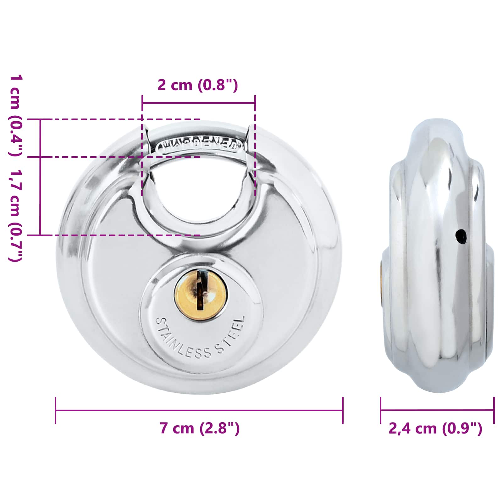 Disk zár kulcsokkal 2 pcs ezüst 7 x 2.4 x 7 cm