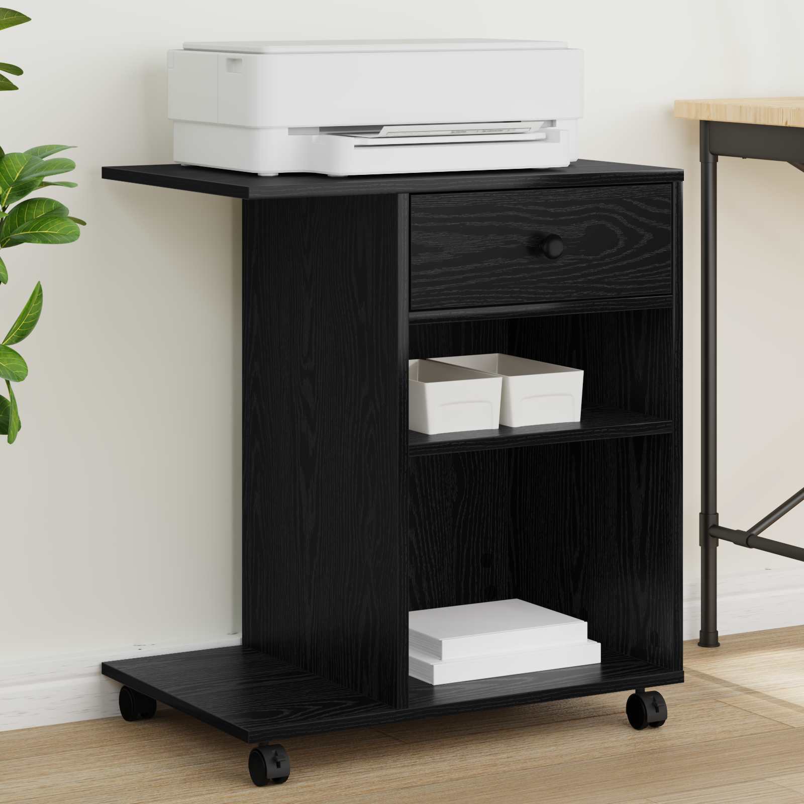 Nyomtatóállvány fiókkal fekete tölgy 60 x 40 x 68.5 cm faanyag