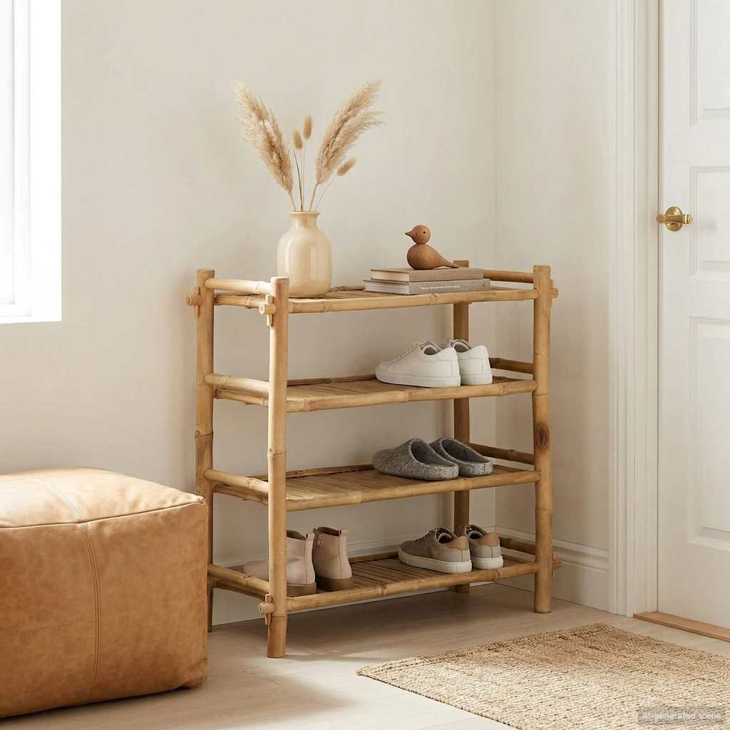 Cipőtartó polcokkal természetes 4-szintes bambusz
