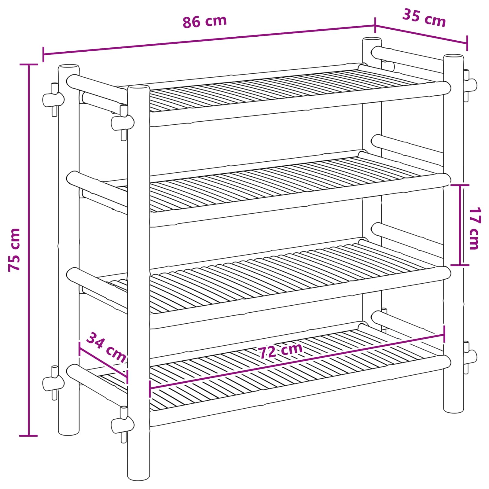 Cipőtartó polcokkal természetes 4-szintes bambusz