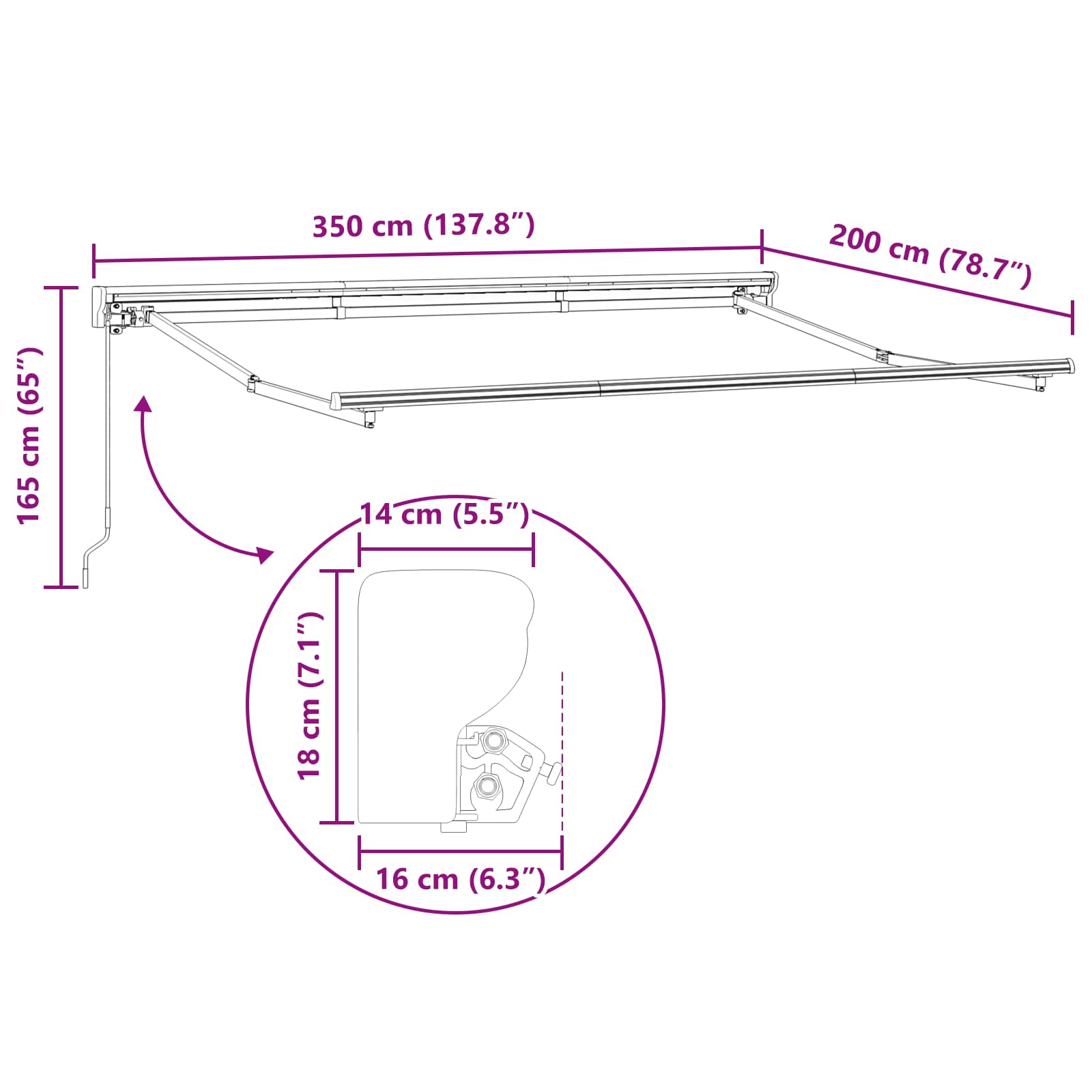 Manuális napernyő keret állítható antracit 3,5 x 2 m acél