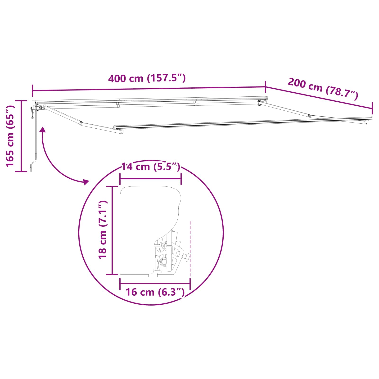 Elektromos kihúzható napellenző keret antracit 4 x 2 m acél
