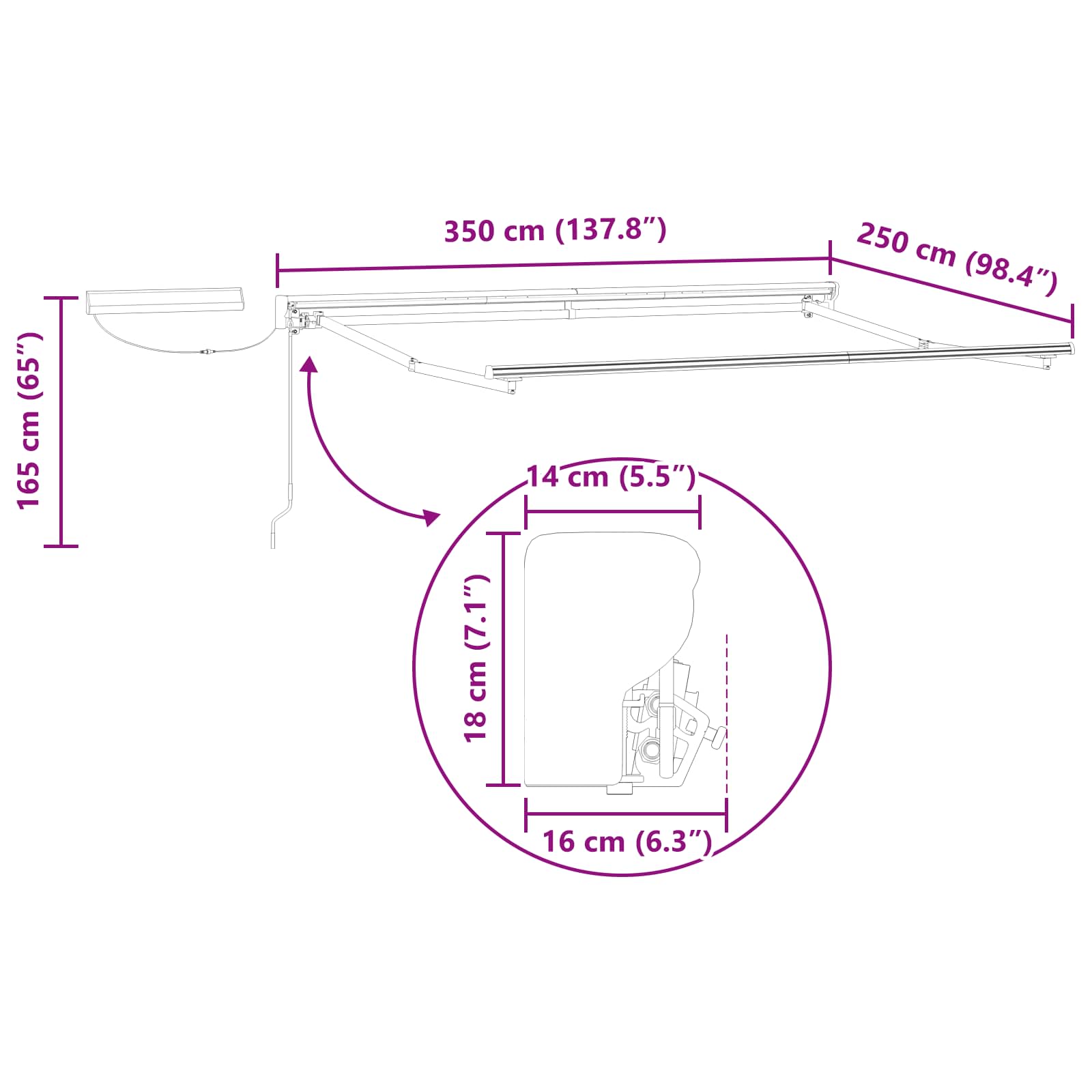 Elektromos kihúzható napellenző keret antracit 3,5 x 2,5 m acél