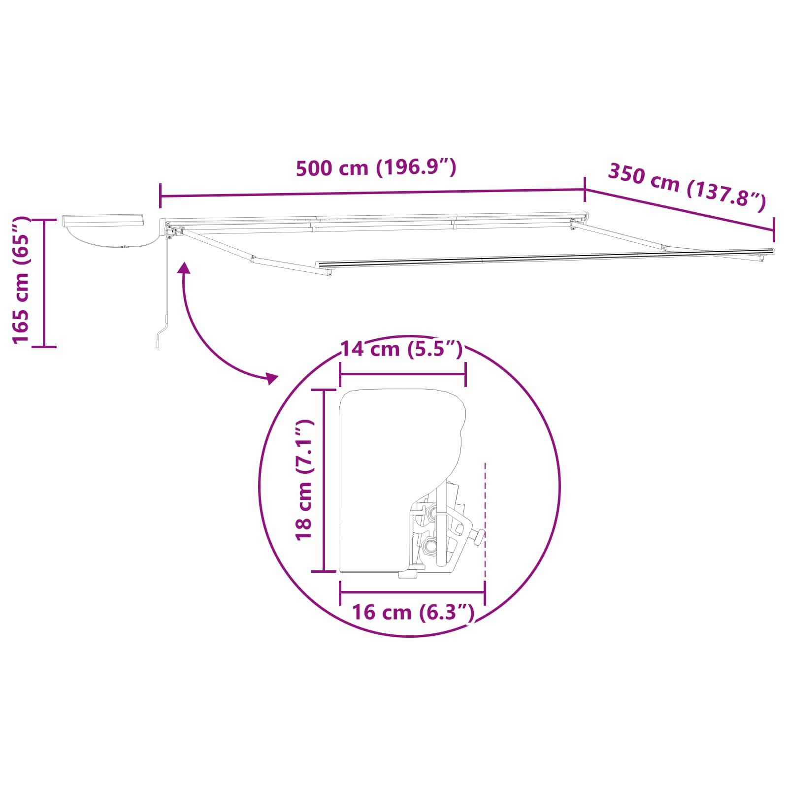 Elektromos kihúzható napellenző keret antracit 5 × 3,5 m acél