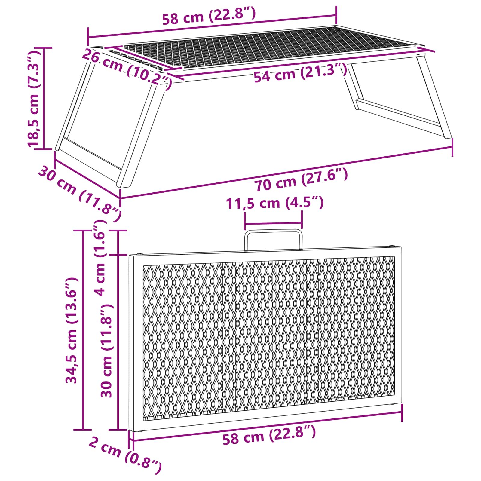 Összecsukható kemping grill fekete 58 x 31 x 2 cm ötvözött acél