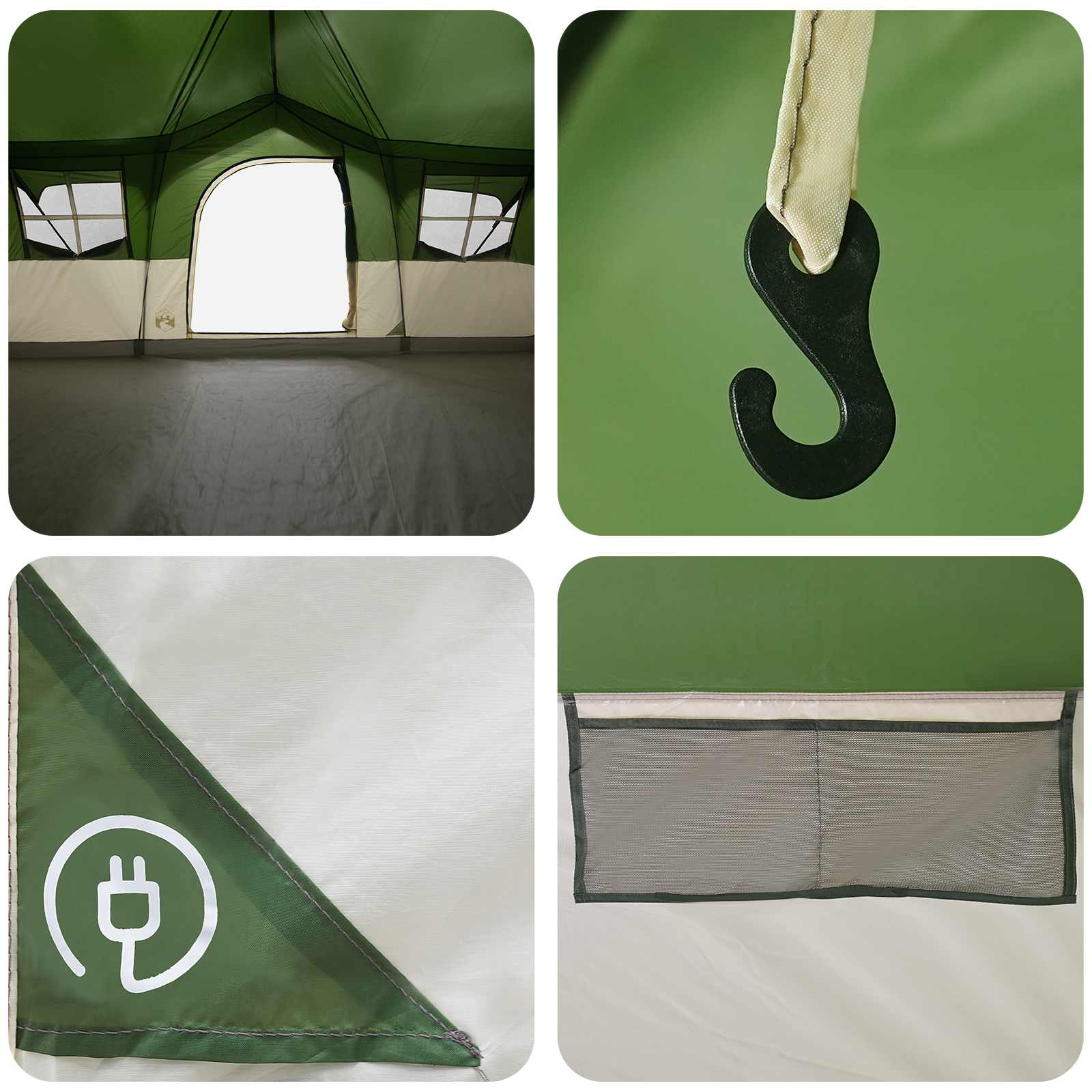 Családi sátor zöld 487 x 340 x 216 cm poliészter és acél