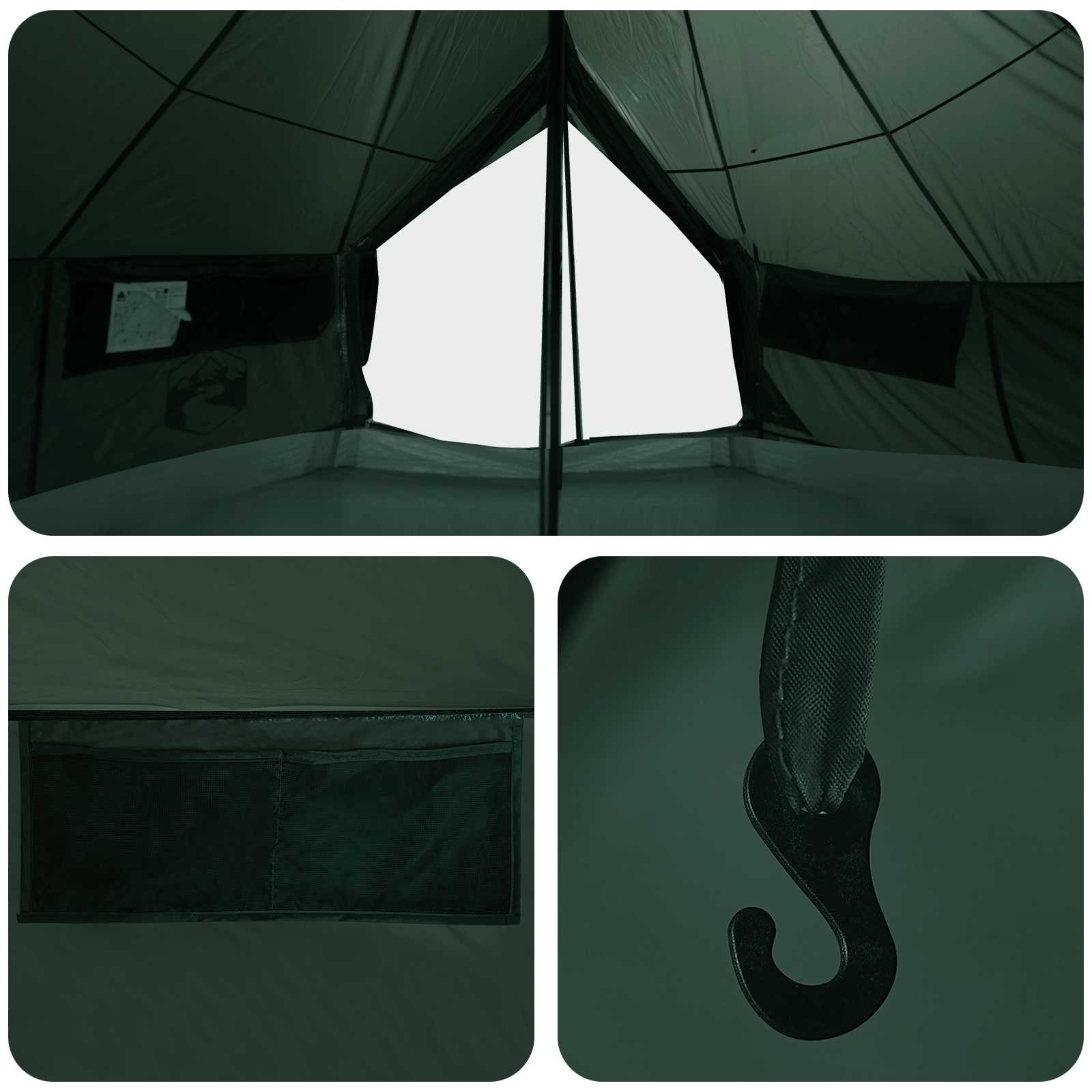 Tipi sátor katonai zöld 700 x 700 x 395 cm poliészter és acél