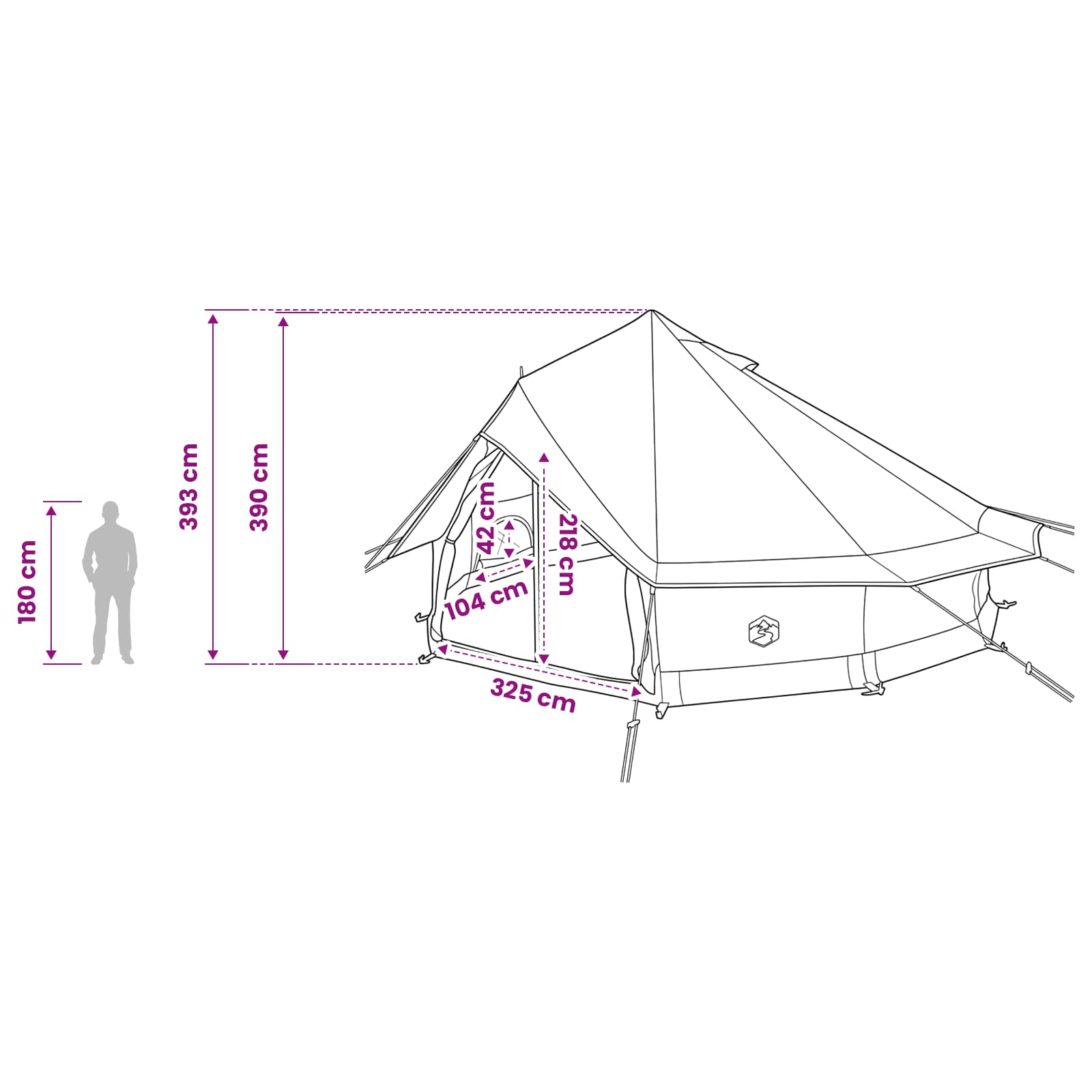 Tipi sátor katonai zöld 700 x 700 x 395 cm poliészter és acél