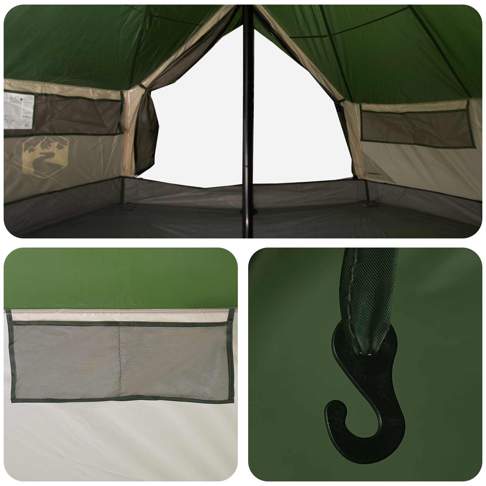 Tipi sátor tetővel zöld 800 x 800 x 430 cm poliészter és acél