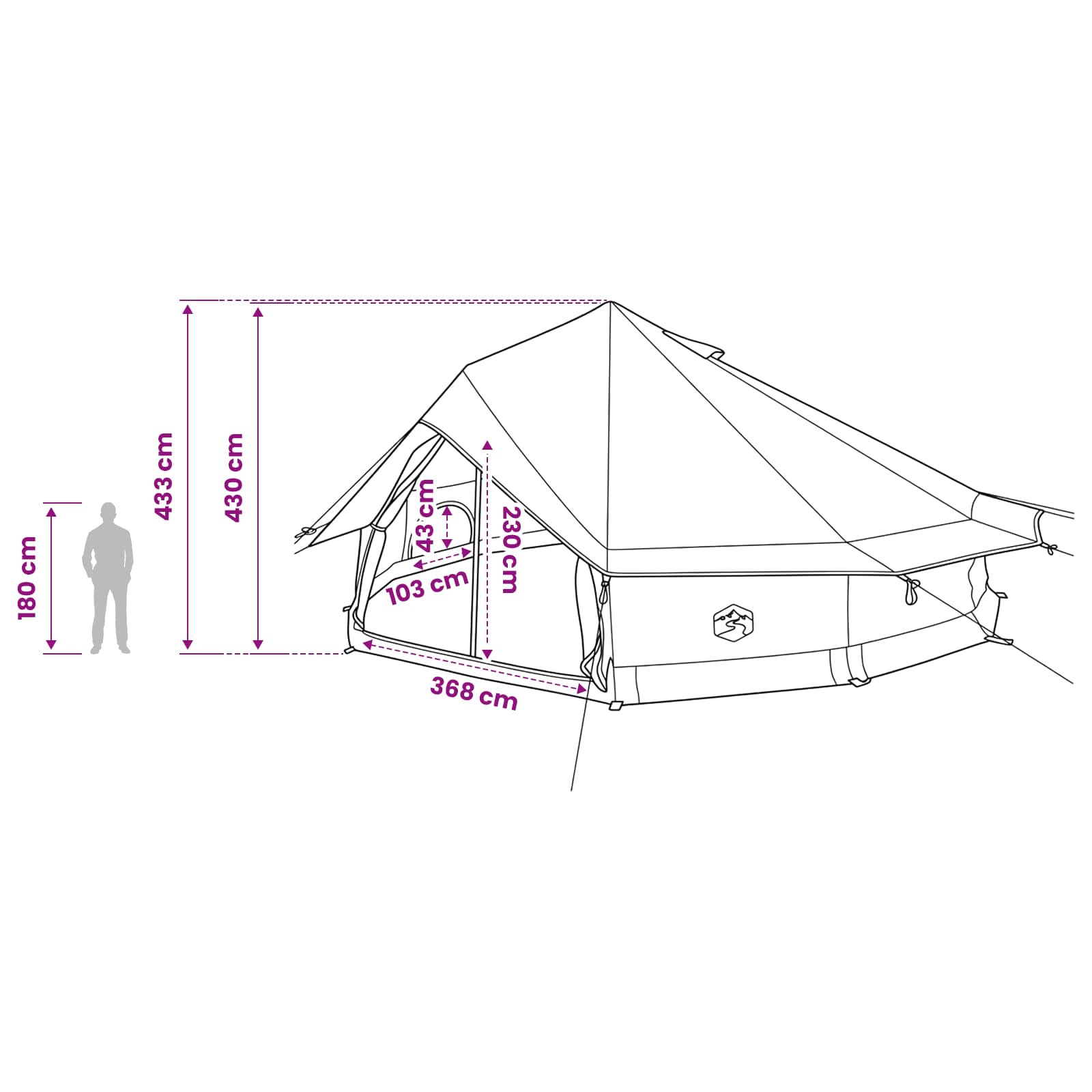 Tipi sátor tetővel zöld 800 x 800 x 430 cm poliészter és acél
